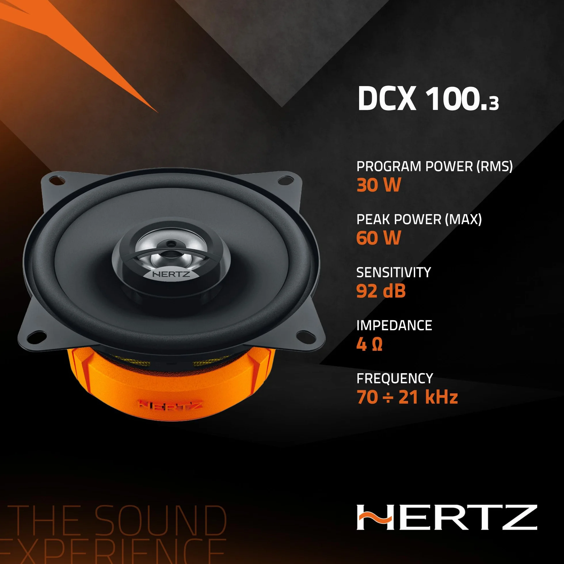 Hertz DCX 100.3 - Coppia di altoparlanti coassiali da 100 mm con tweeter a cupola e woofer in polipropilene con magnete al neodimio - 60W max