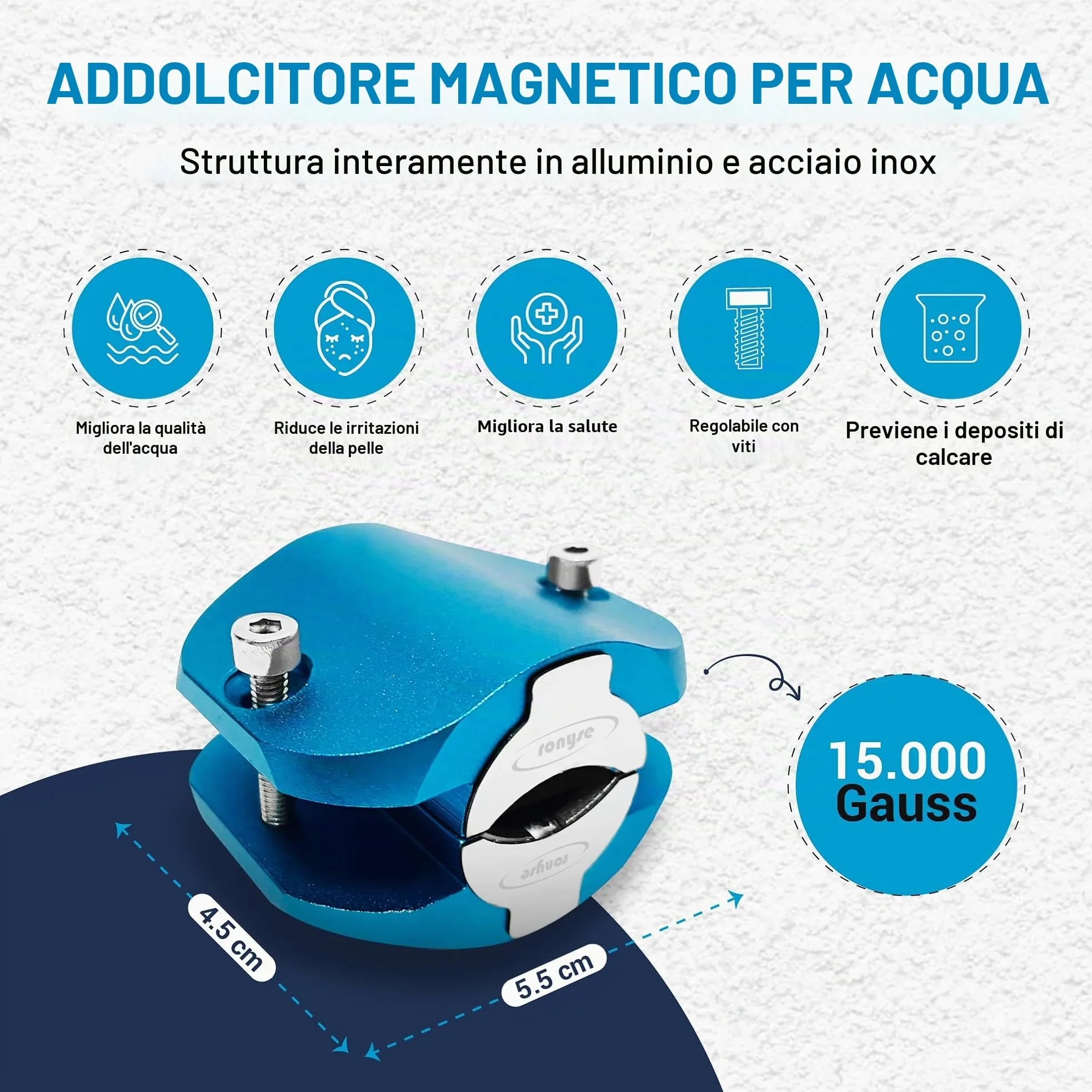 Addolcitore magnetico per acqua – 15000 GAUSS – Decalcificante per acqua – Blu – Filtro per acqua – Magnete – Decalcificazione delle tubature