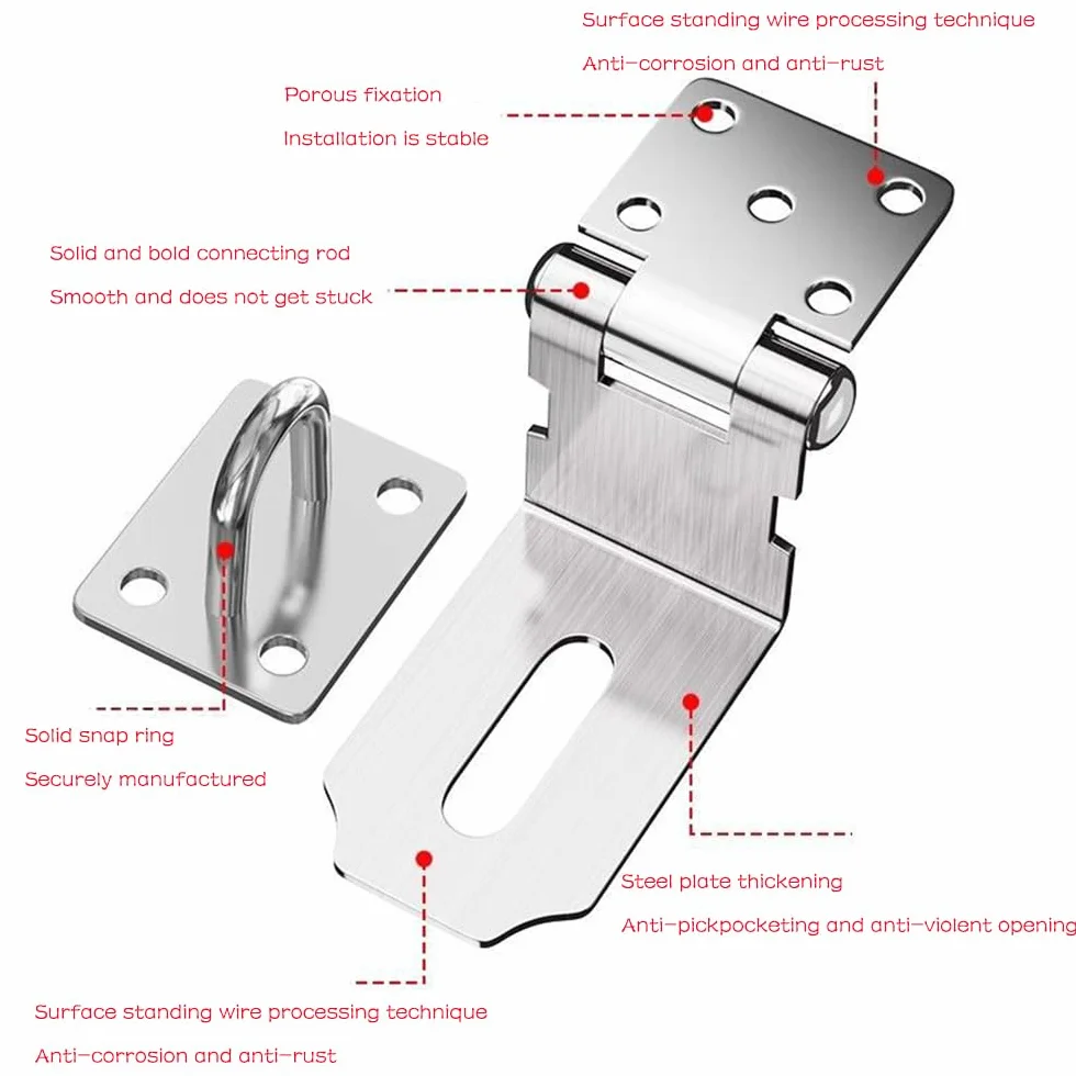Scrocco Hasp per Porta a 90 Gradi, Chiusura a Scatto in Acciaio Inox Nichel Satinato per Porte Scorrevoli e Da Fienile