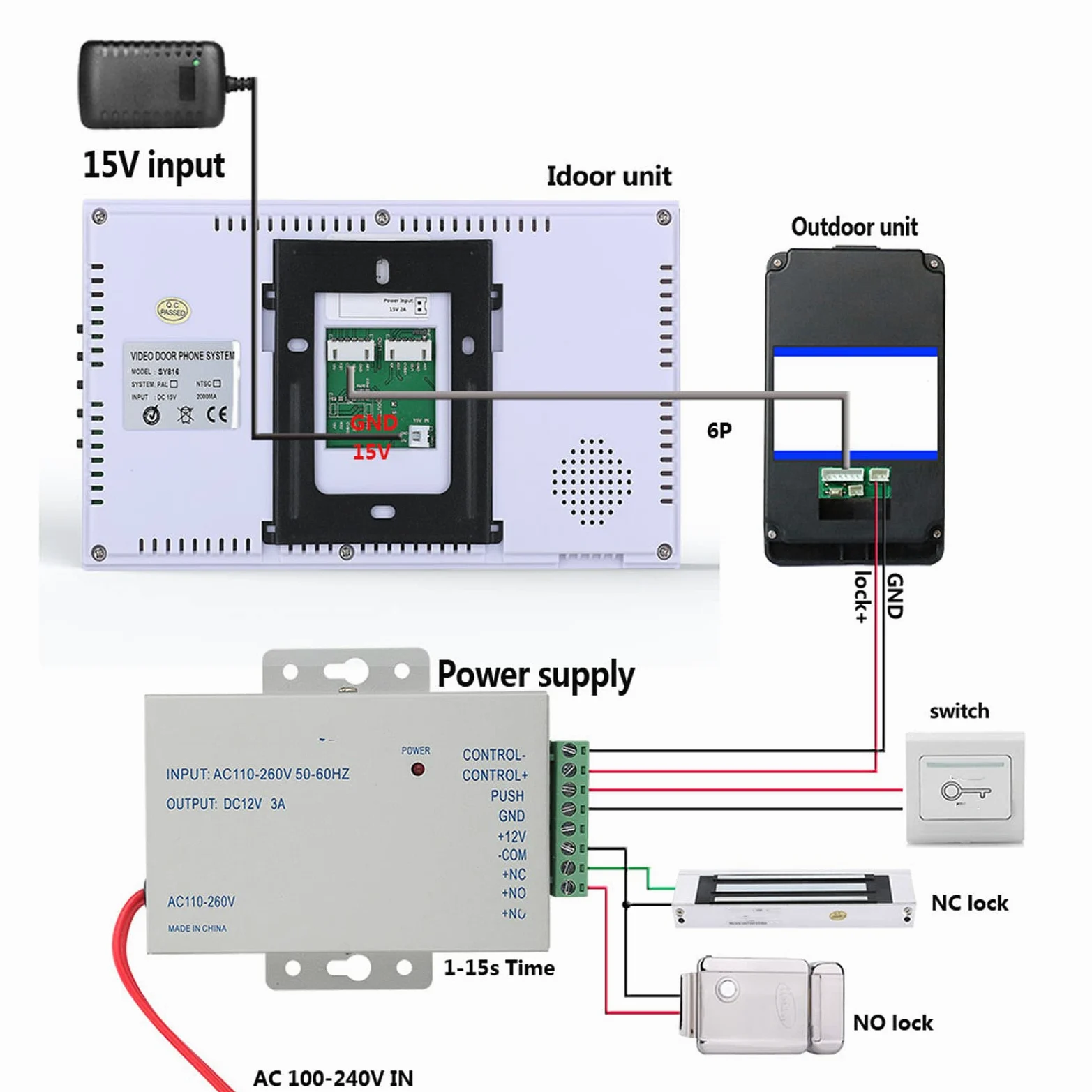 Sistema Videocitofono da 7 Pollici, Videocitofono Campanello Video HD LCD Vivavoce Monitor Videocitofono, Monitor Password Identificazione Impronte Digitali TFT Cablato con Visione Notturna per la(#1)
