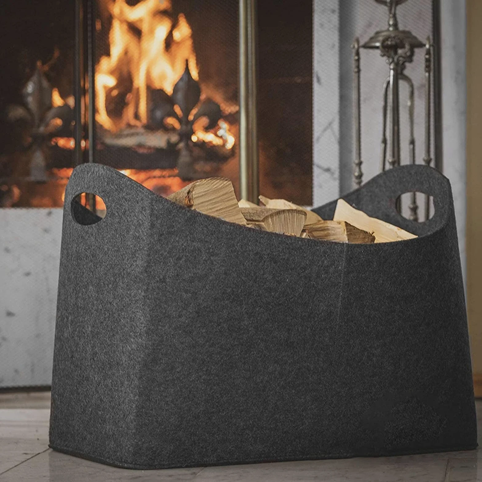 Borsa per Legna da Ardere all'aperto 1 pz sacchetto di feltro legna da ardere camino legno feltro bag cestino fuoco legno tasca per legna da ardere cestino cesto di giornale cestino per lo shopping Bo