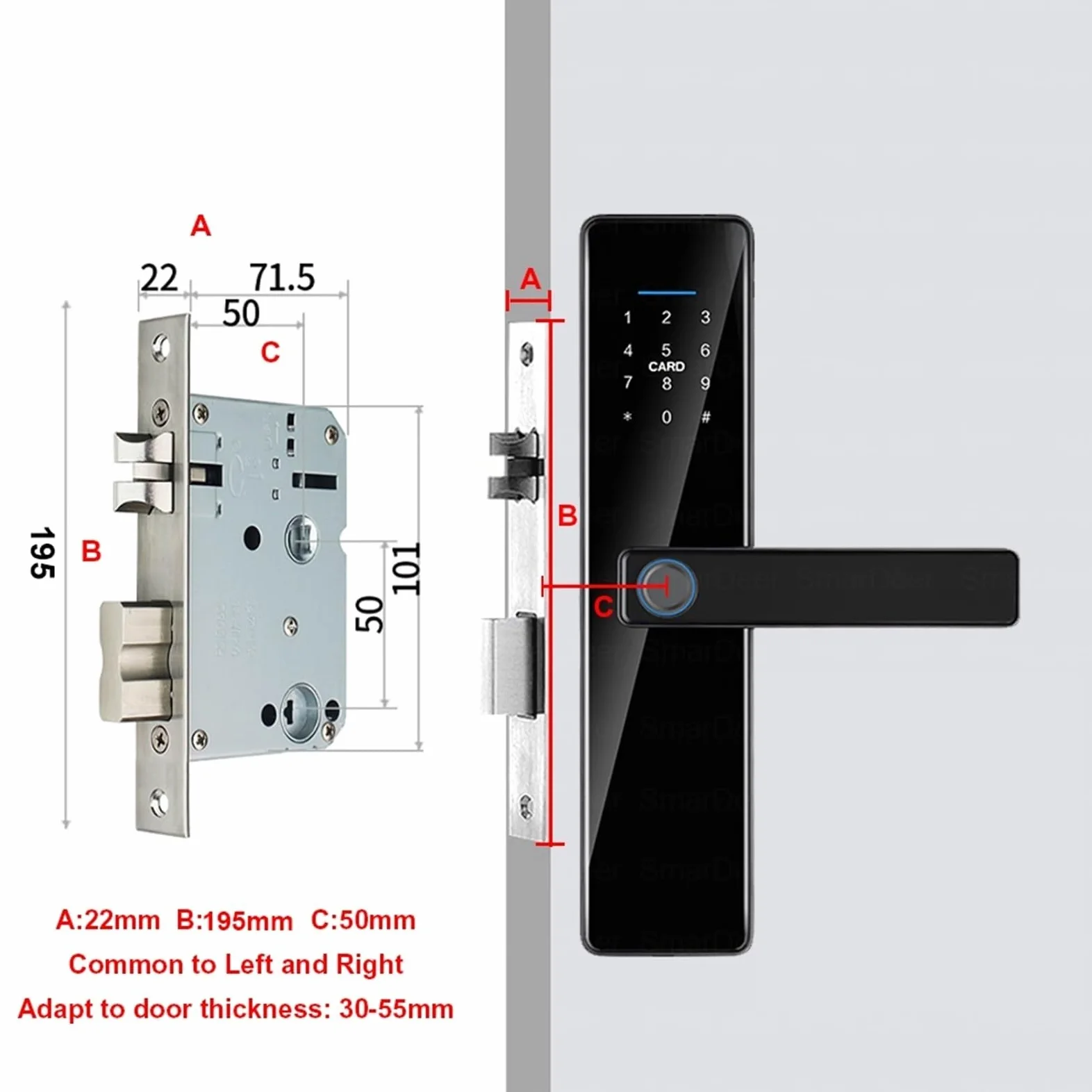Serratura elettronica Smart Lock con blocco delle impronte digitali 5 in 1 Accesso senza chiave tramite impronta digitale/Cod/Card/App,Protezione intelligente affidabile(22x195(50 50))