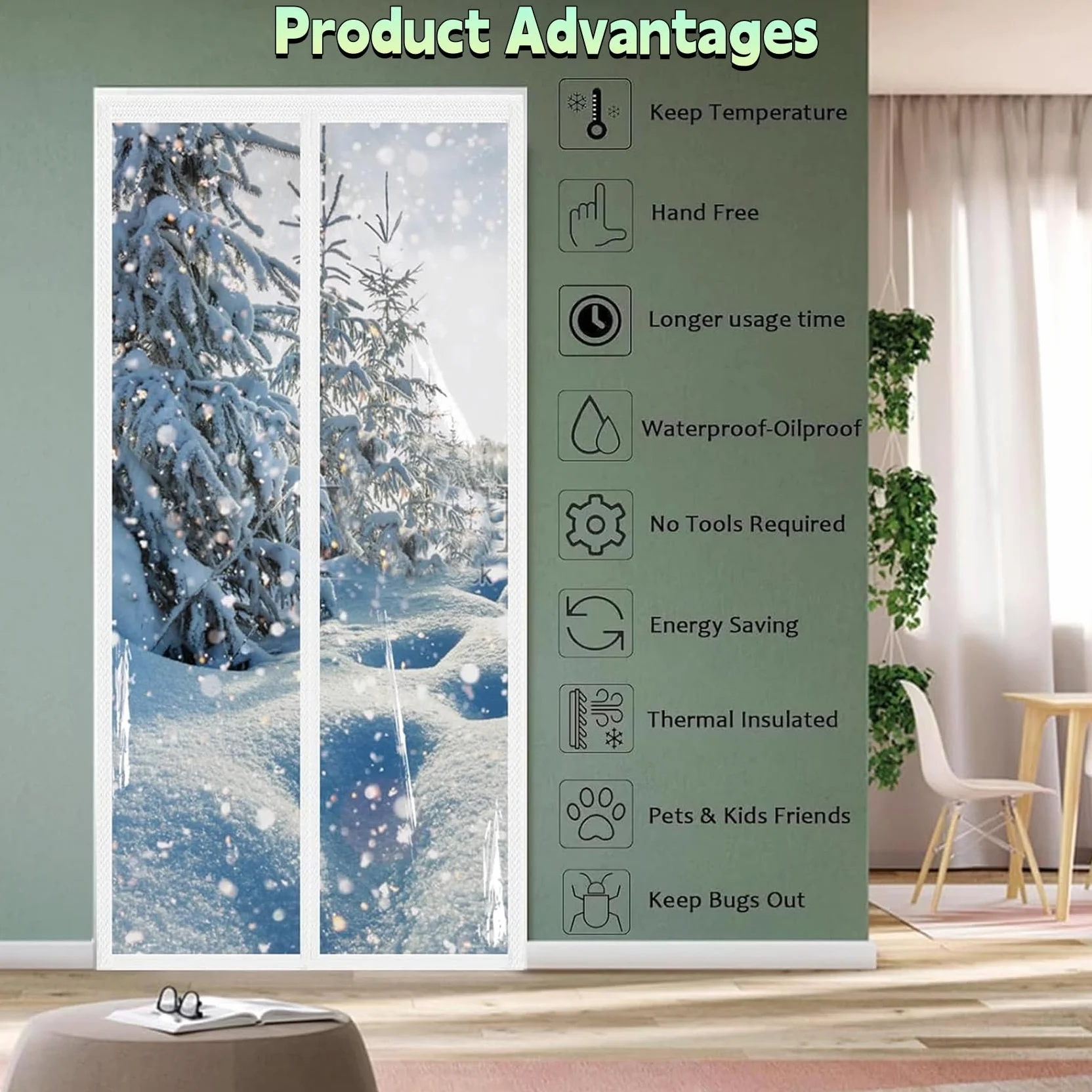 Tenda Termica Isolante Freddo 178 x 300 cm Protezione Dal Freddo Antivento Insonorizzata, Isolamento Termico Copertura Termica per Porta per Cantina, Balcone, A
