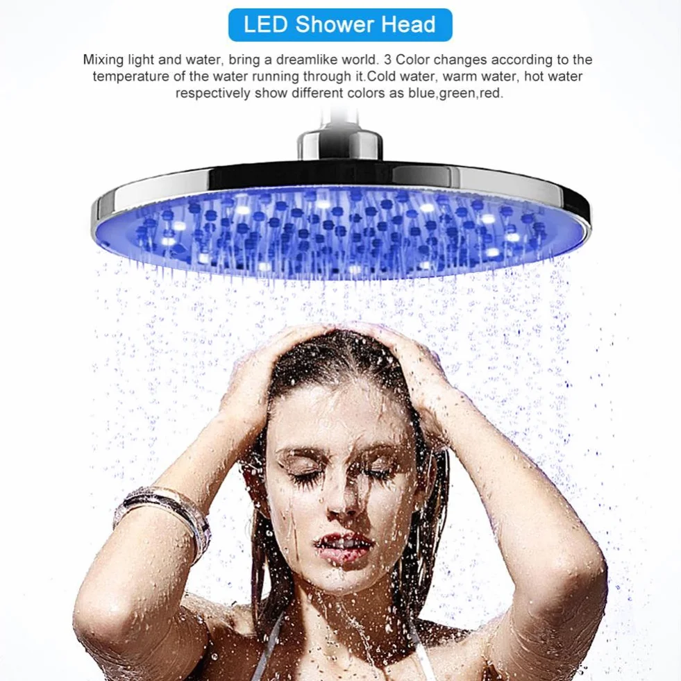 Soffione doccia a pioggia, soffione doccia a LED rotondo da 8 pollici con 3 luci controllate dalla temperatura di colore che cambiano automaticamente soffione doccia da bagno ad alta pressione con pio