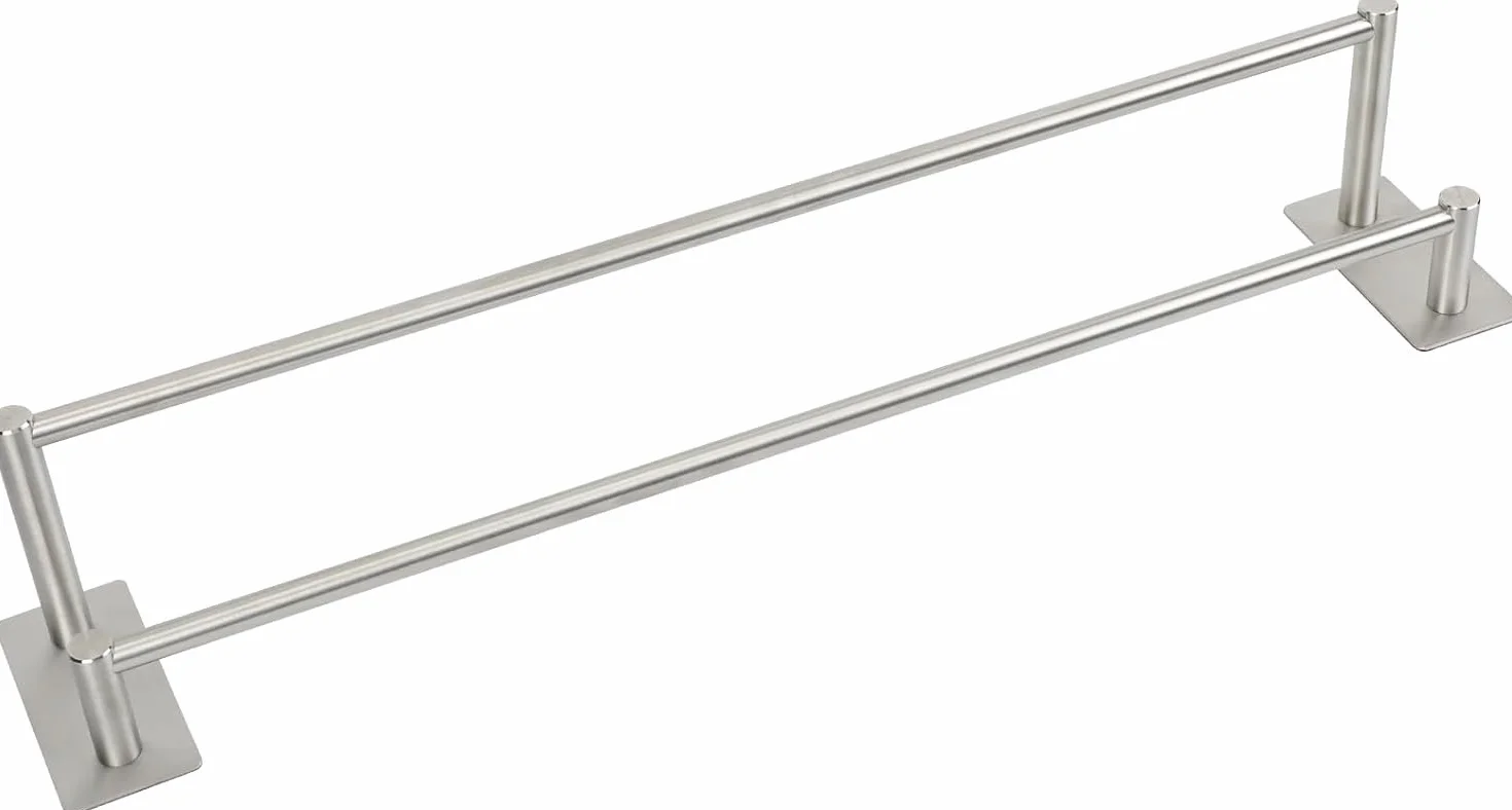 Portasciugamani 40cm Doppio Autoadesivo in Acciaio Inox Bagno Cucina Camera | Senza Foratura, Acciaio Inox SUS304