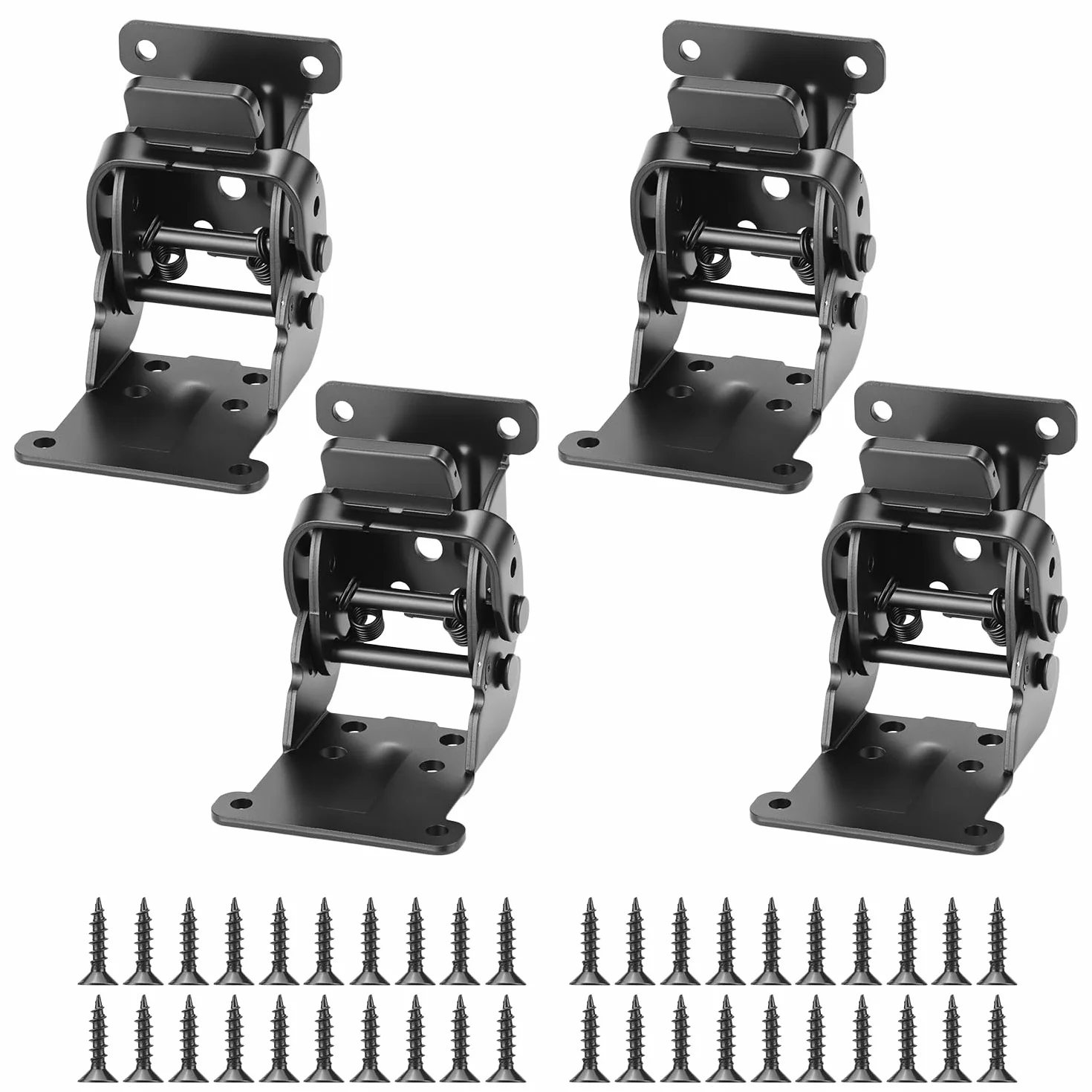 QWORK® 4 Pezzi Staffe per Tavoli Pieghevoli, Cerniera Autobloccante in Acciaio Zincato con 40 Viti - Nero