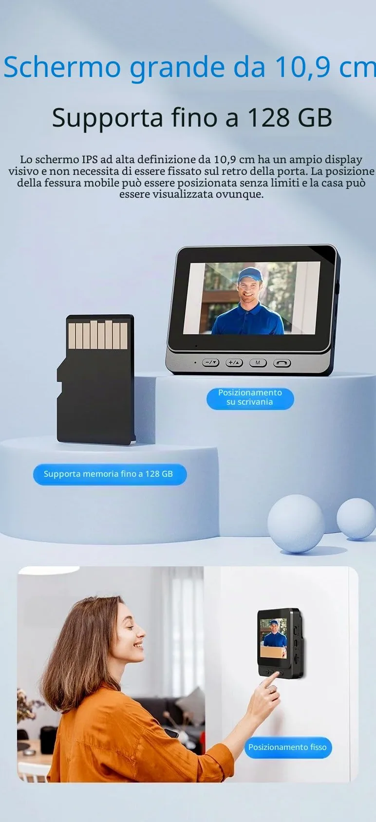 X7 Videocitofono Smart per Uso Domestico con Schermo Display, Interfono Senza Fili e Videosorveglianza ad Alta Definizione