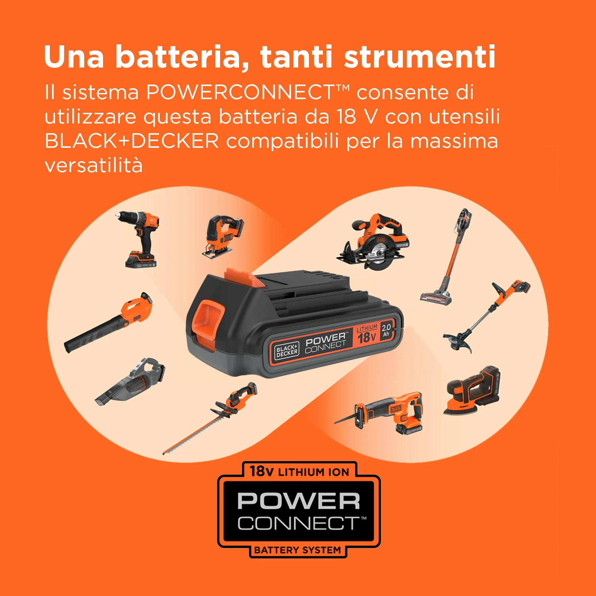 BLACK+DECKER batteria agli ioni di litio 18V 2.0Ah BL2018-XJ