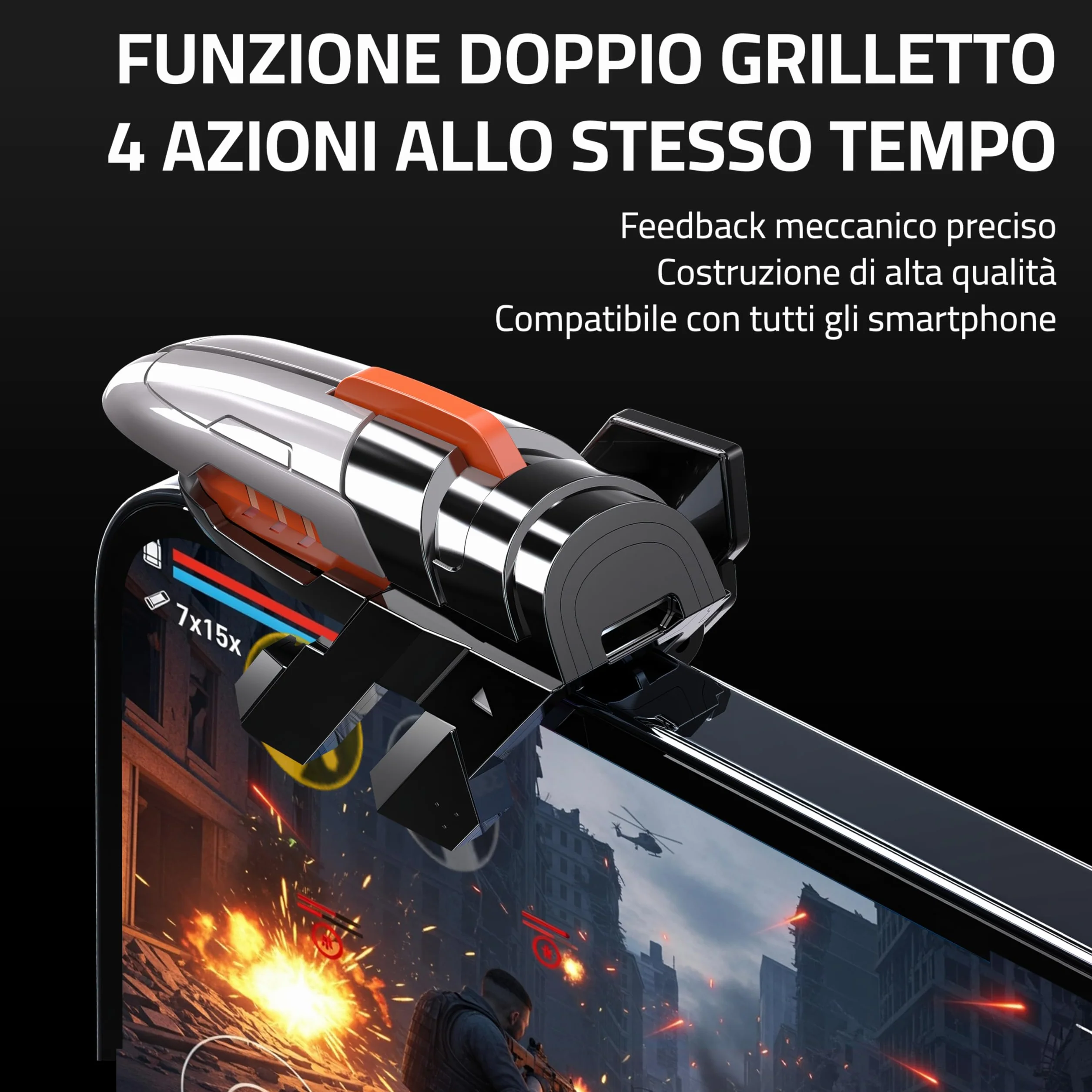 2x Trigger Mobile Gaming - Con 4 Pulsanti - Compatibile con PUBG Mobile & COD Mobile - Adatto per iPhone & Android - Joystick Smartphone Gaming - Accessori per Telefonini