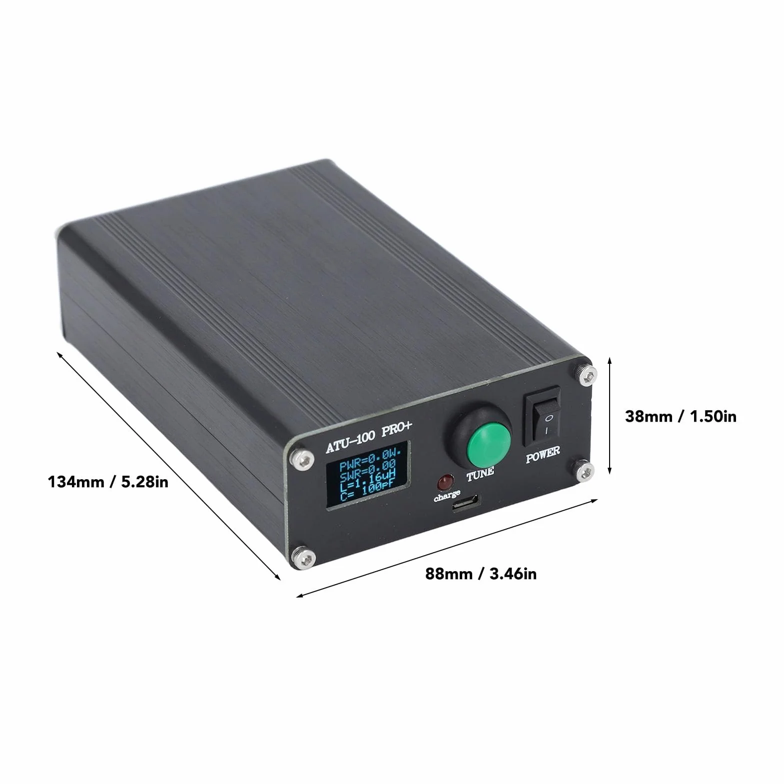 Sintonizzatore Automatico ATU 100 Pro+ per Antenna con Display 0,96 Pollici Ricarica USB Lega di Alluminio e Condensatore SMD per Apparecchiature Radio