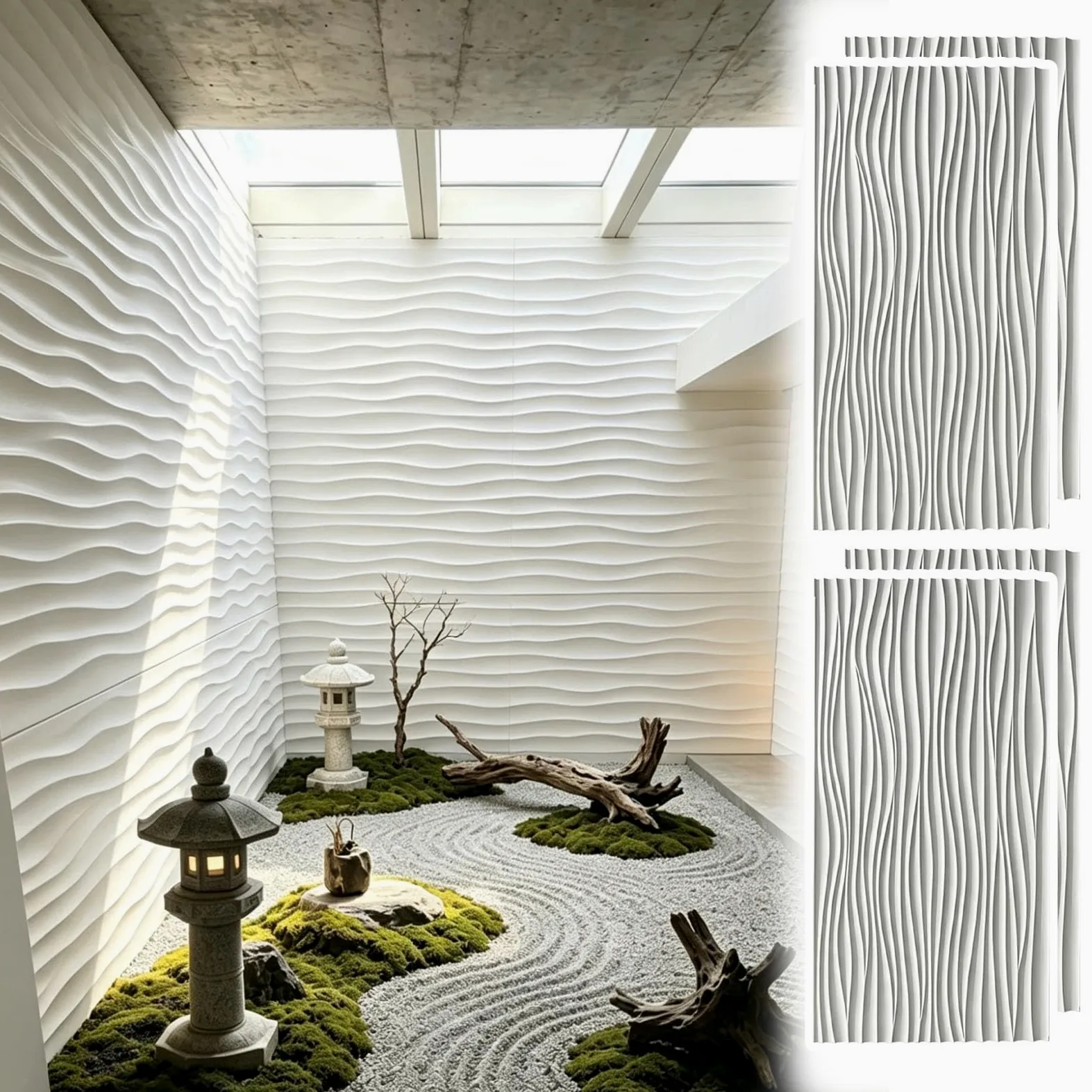 Pannelli Decorativi per Pareti Set da 4 Pannelli Murali 3D Ondulati in PU, Moderno Rivestimento | Rivestimento Murale Impermeabile Bianco per Pareti Decorative, Corridoio, Hotel, Ristorante, Reception e Spazi Commerciali