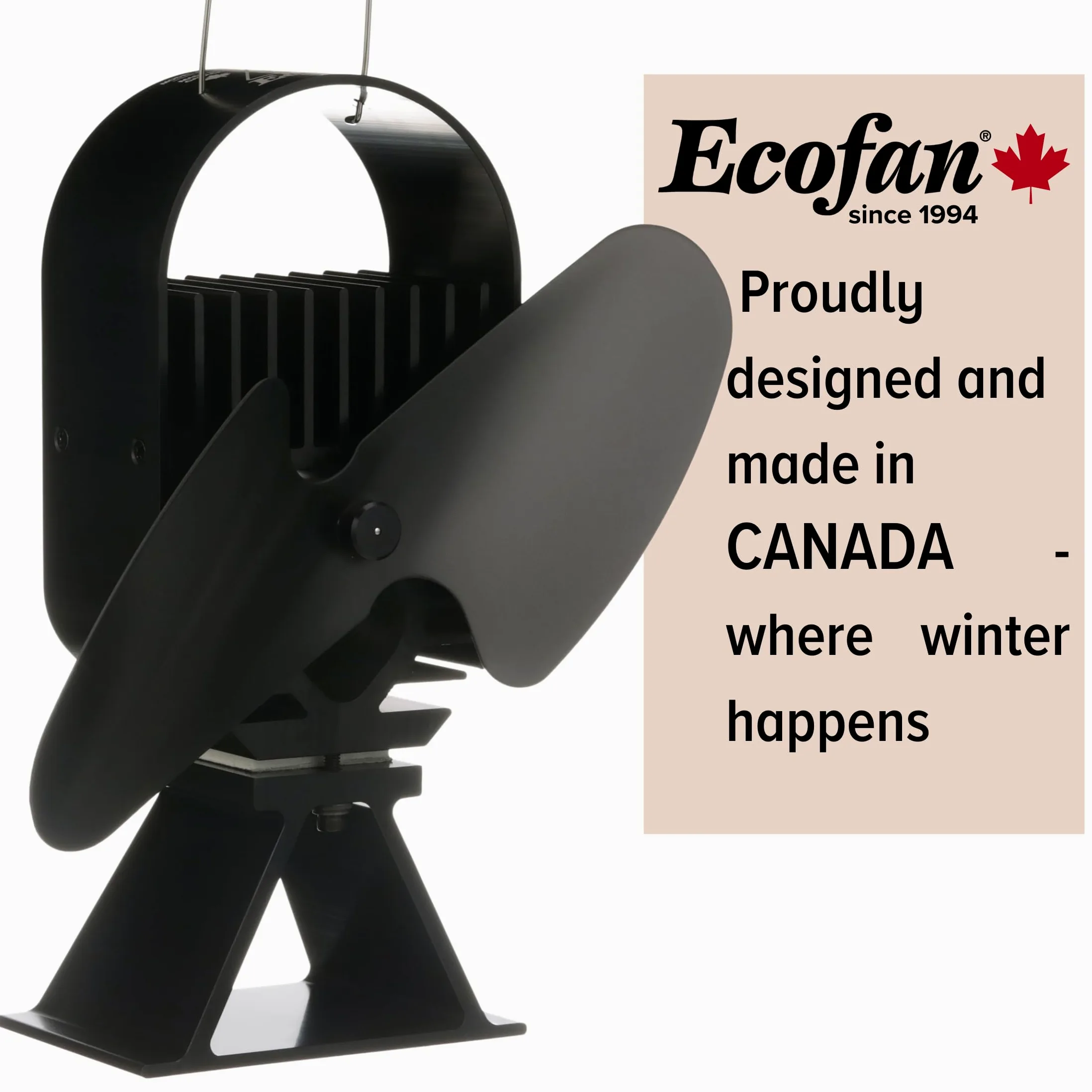 Ecofan AirDeco II, ventola per stufa a legna in stile contemporaneo, alimentata a calore, 322 m3/h, lama in nero da 20,30 cm (8")