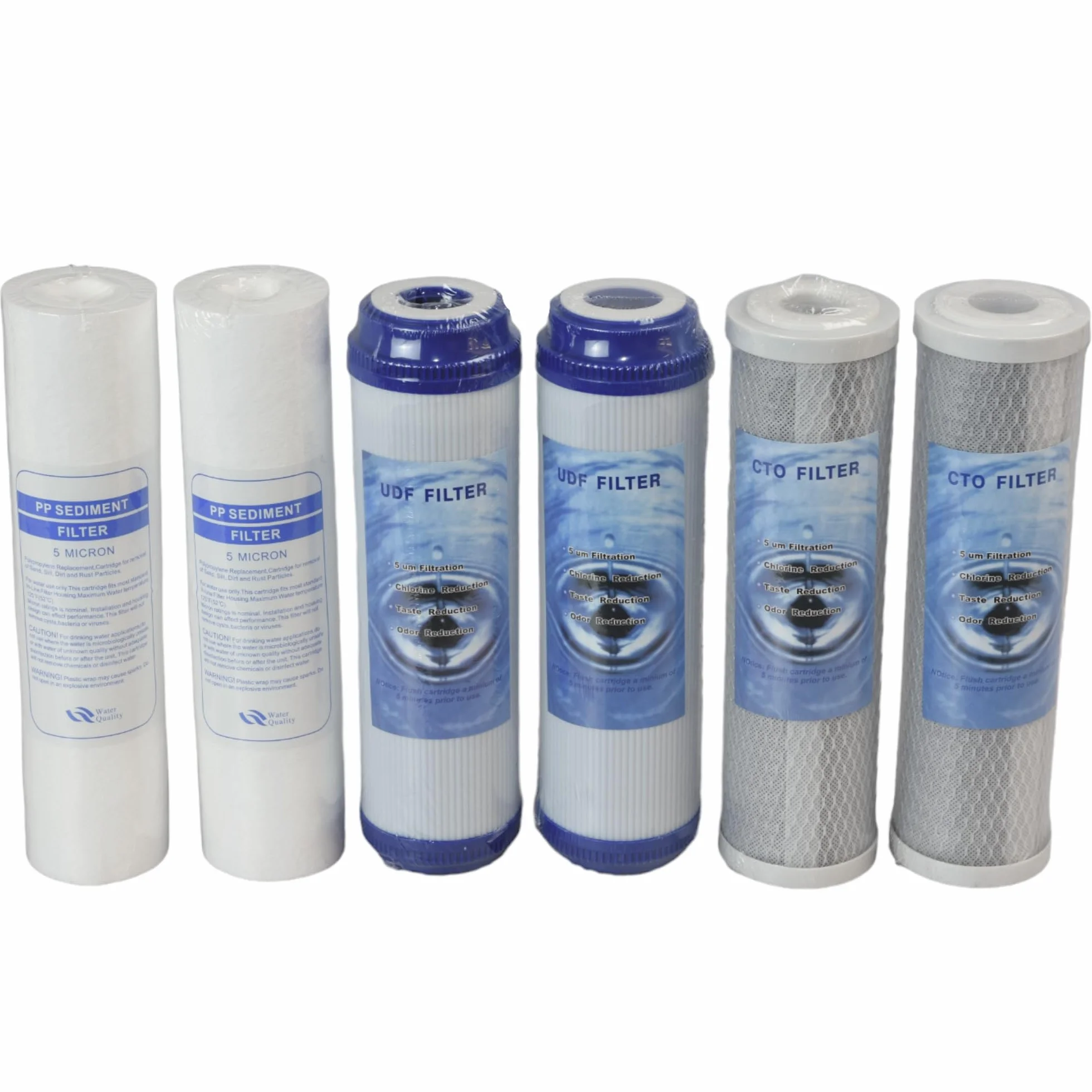 Filtro Acqua Potabile 2X KIT TRE CARTUCCE (6 PEZZI) FILTRO SISTEMA FILTRAZIONE ACQUA SEDIMENTI + CARBONI ATTIVI 10" 5 μm PER DEPURATORE SOTTO LAVELLO