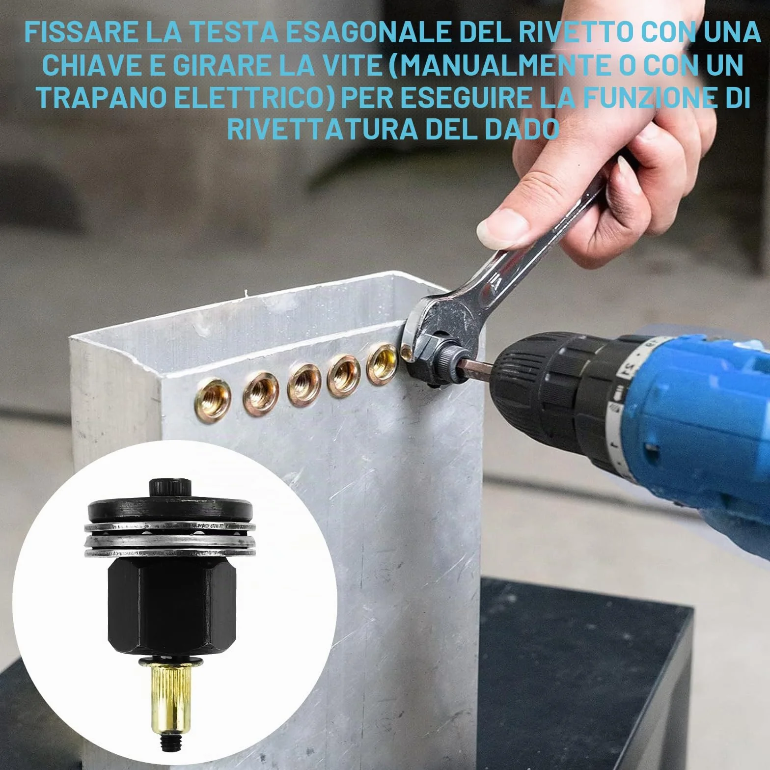Rivettatrici Manuali Set 186 Pezzi, Rivettatrice per Inserti Filettati M3-M10, Mandrino Trapano Metallo