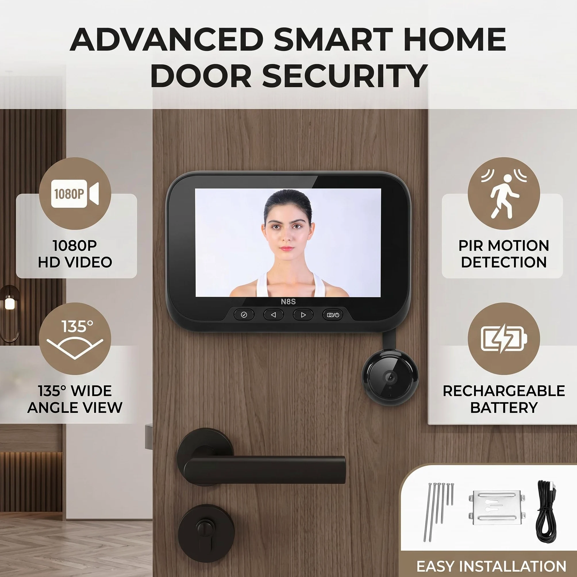 Fafeicy Videocamera Spioncino Schermo a Colori da 4,5 Pollici 1080P Grandangolo da 135 Gradi con Spioncino Digitale con Rilevamento del Movimento per Porta Dell'appartamento di
