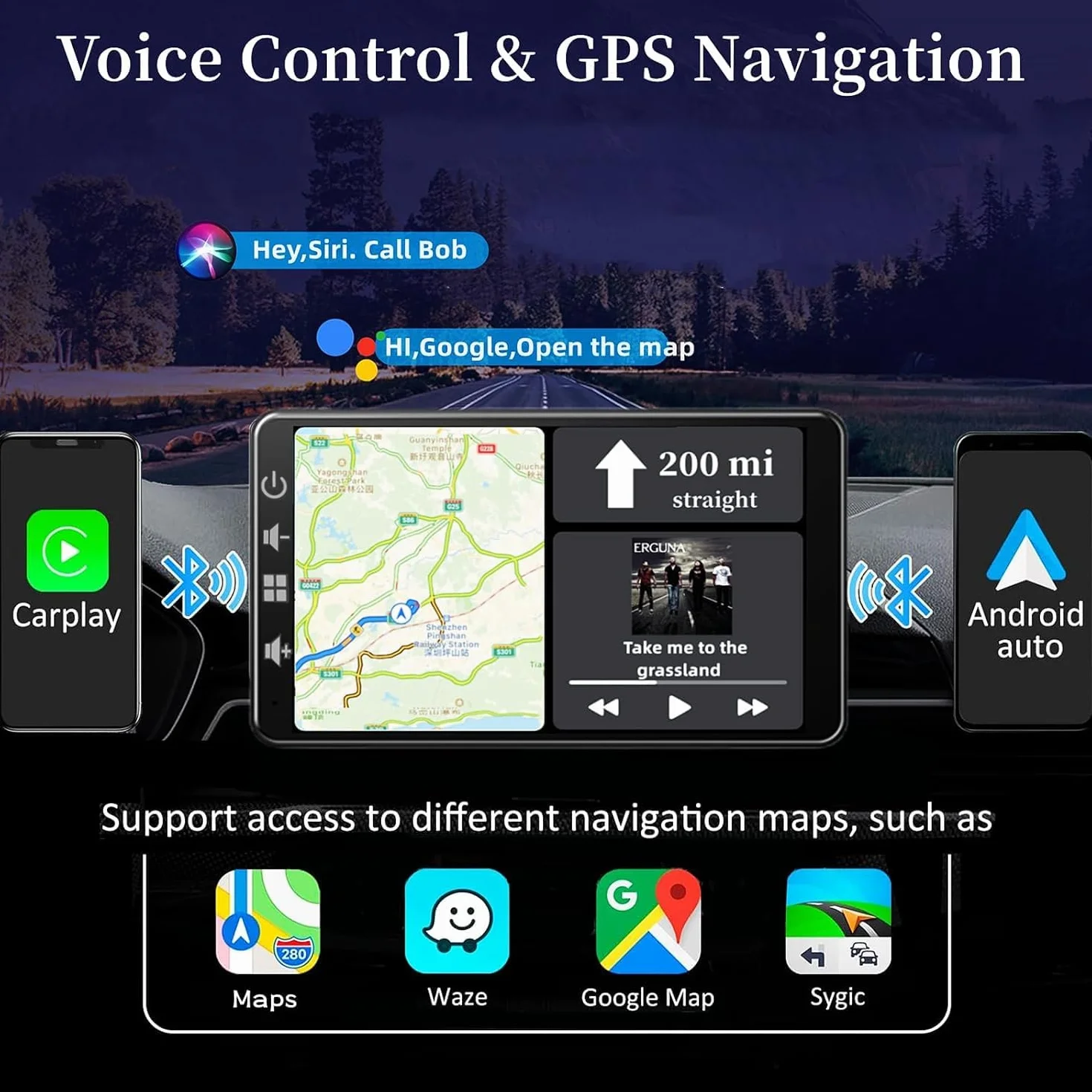 Schermo per Auto con Wireless CarPlay - Display Android Auto 7 Pollici Touchscreen Monitor - Portatile Autoradio Carplay con Mirror Link, Retrocamera, Assistente Vocale, AUX/TF