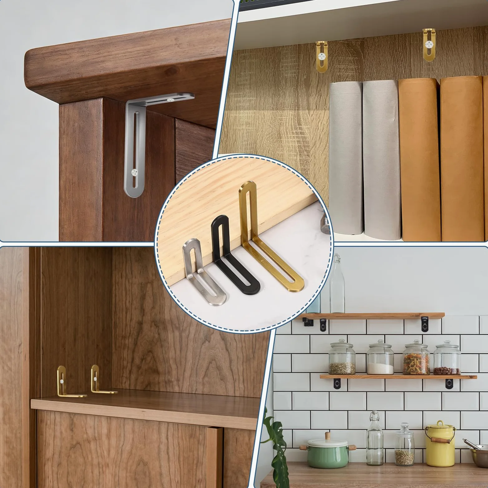 QUARKZMAN 8 Pezzi Staffe Angolari Regolabili A L 3.1"x0.7"x3.1" Acciaio Oro | Con Fessure, 90 Gradi, Per Scaffalature Costruzione Mobili In Legno