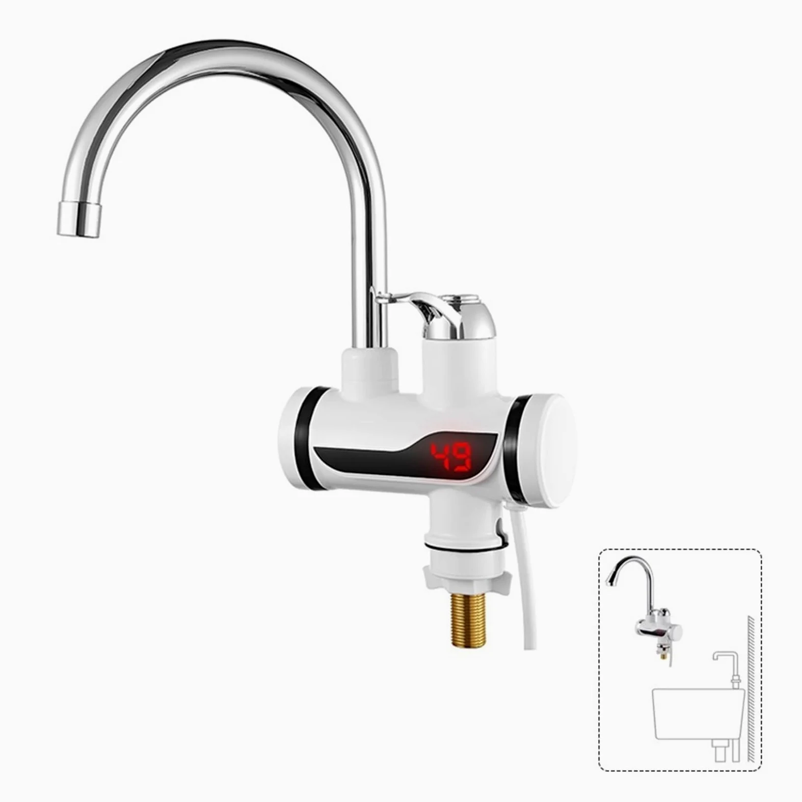 Display della temperatura dello scaldabagno elettrico istantaneo Riscaldamento dell'acqua Scaldabagno caldo della cucina con rubinetto della cucina a LED