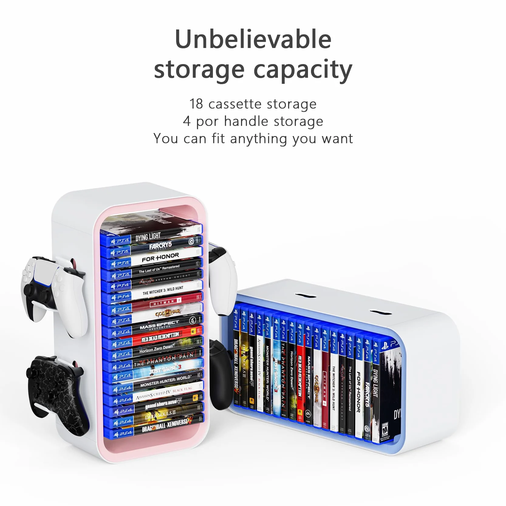 OYO-1 Torre di archiviazione per giochi PS5/Xbox Series S/X e Switch, organizer universale per dischi e controller, 18 pezzi