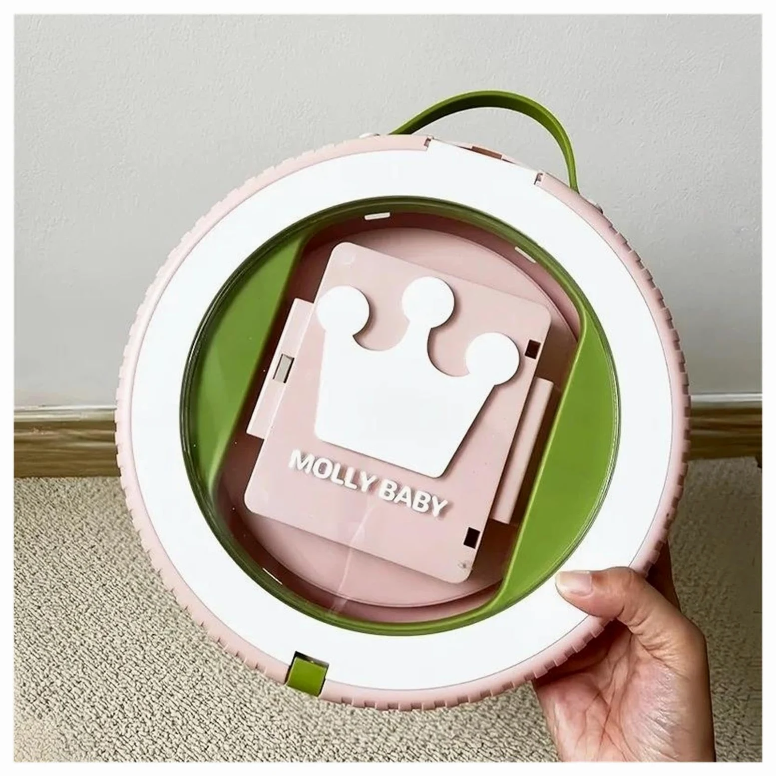 Toilette portatile vasino pieghevole a forma di cartone animato per viaggi di emergenza con borse(Green)