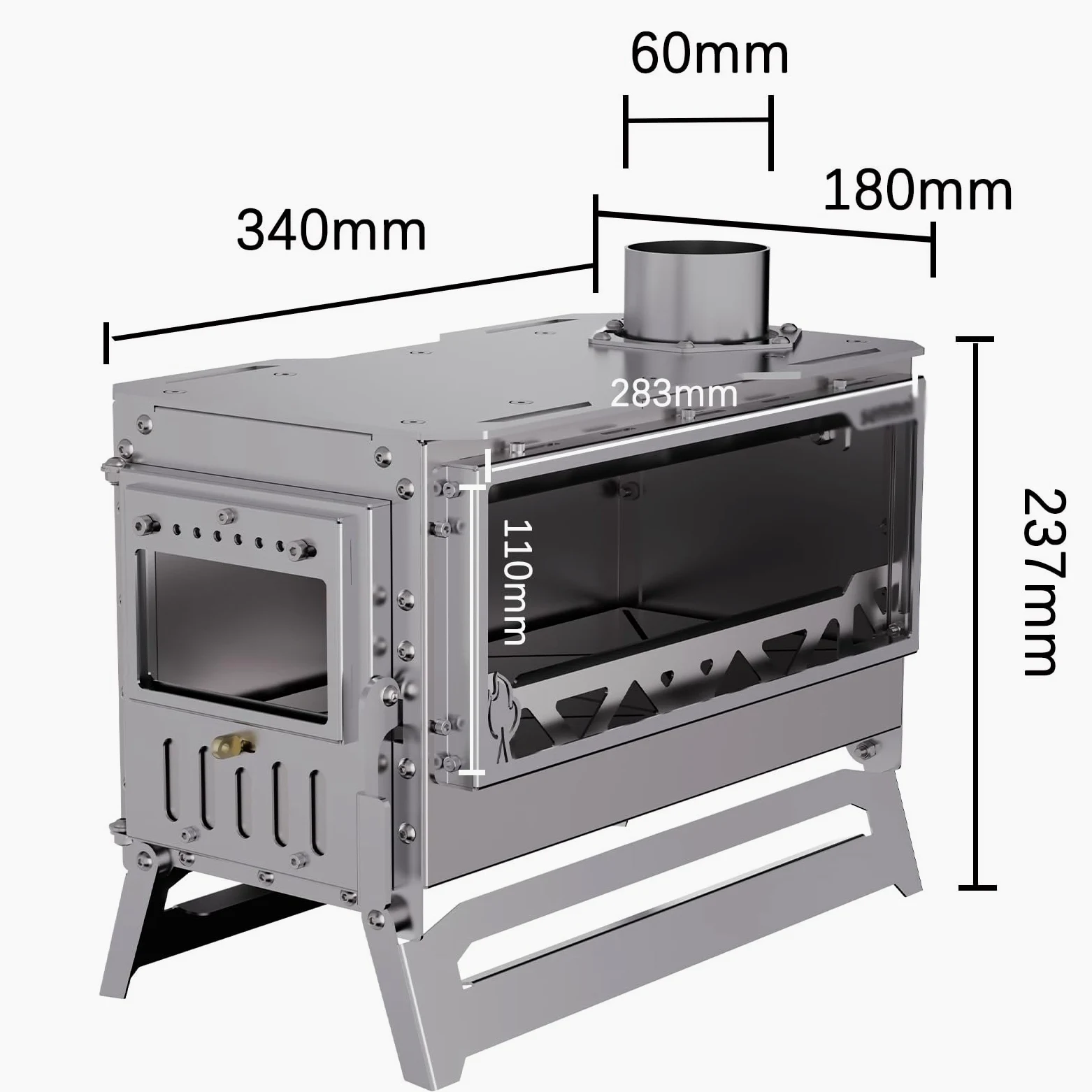 Stufa a Legna da Campeggio Acciaio Inossidabile 430 Finestra di Osservazione Bifacciale Cucine da Campeggio Tendas Presa D'aria Regolabile Adatto a Soggiorni e Terrazze(34 * 18 * 23.7cm)
