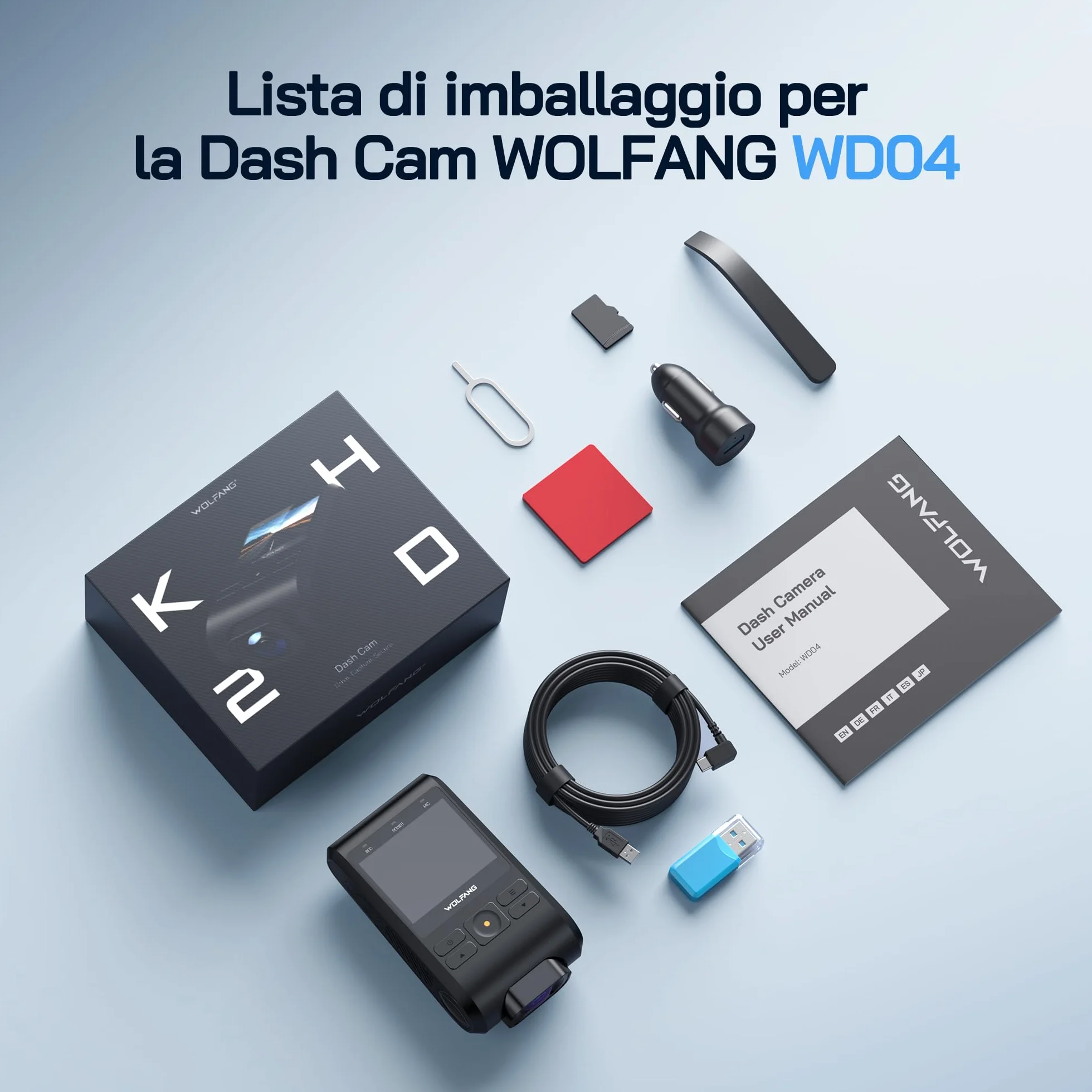 WOLFANG Dash Cam Auto 1440P, WiFi Dashcam per Auto con Scheda SD 32G, Telecamera Auto 170° Grandangolo, Visione Notturna,G-Sensor, WDR, Monitor di Parcheggio, Registrazione in Loop