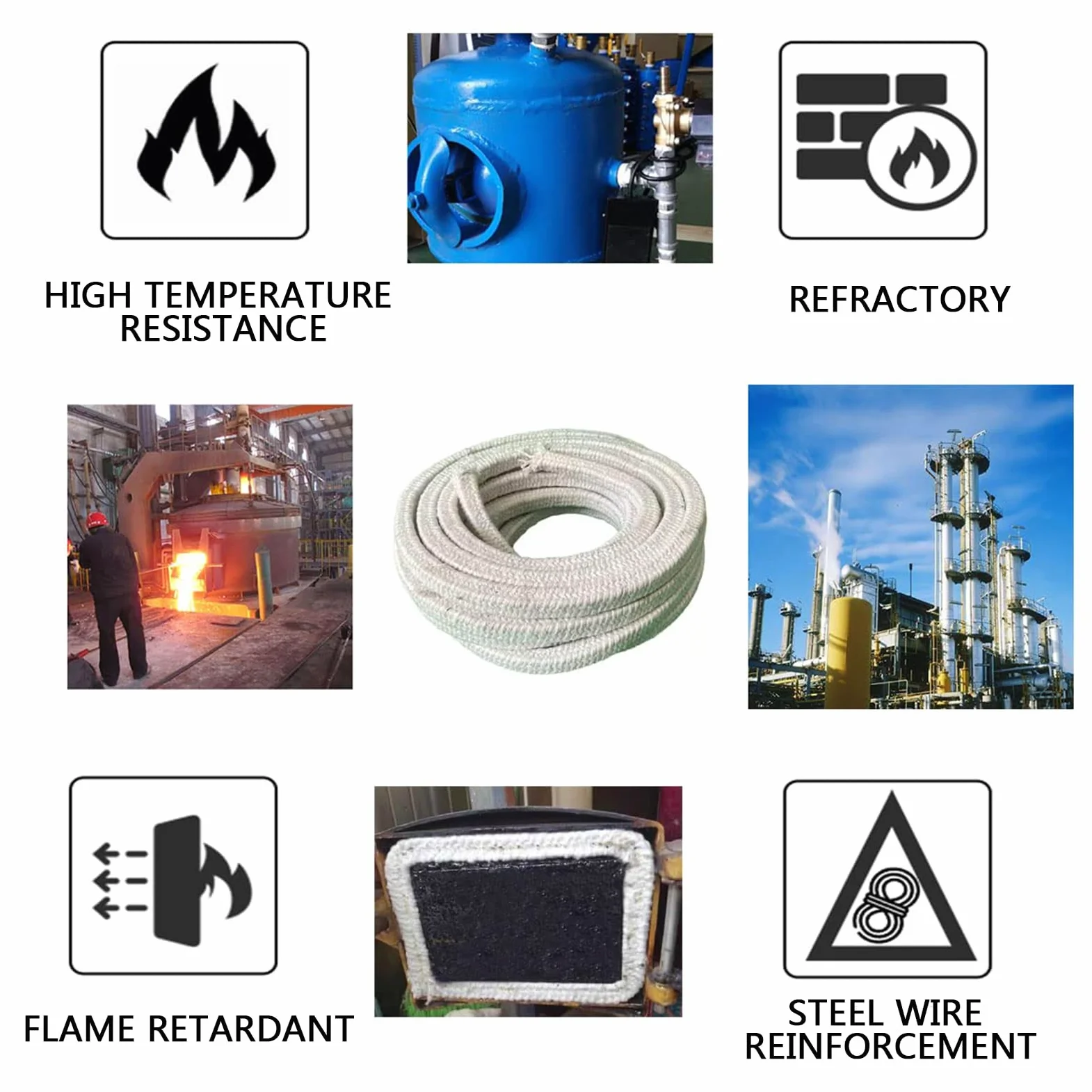 Guarnizione per stufa a legna, 5 m, in fibra di ceramica, resistente alle alte temperature, per stufe, camini, porte (diametro 50 mm)