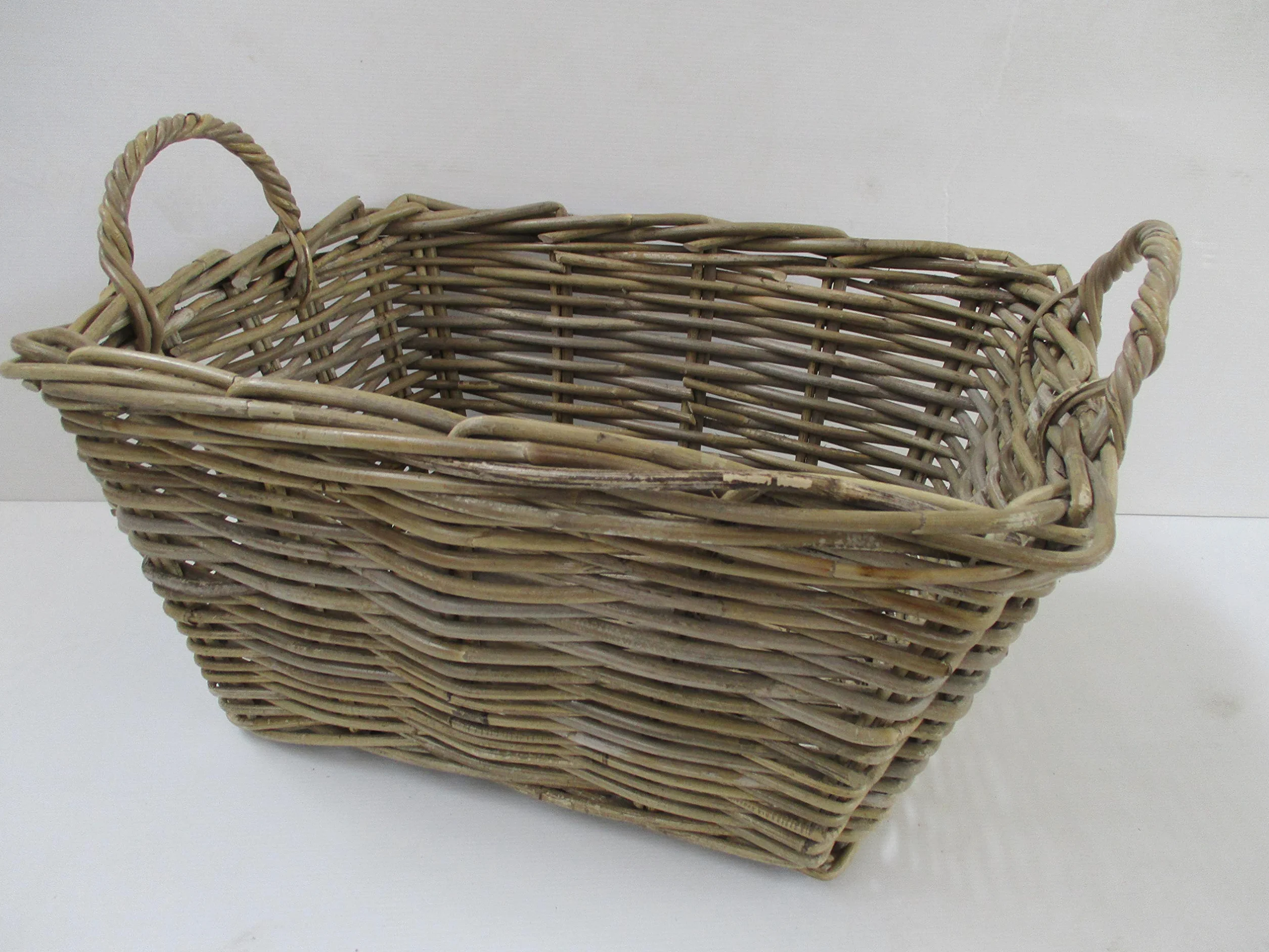 CESTO PORTA LEGNA VIMINI IN GIUNCO KUBO CM 50x38X25 H ALTEZZA CON MANICO H 30