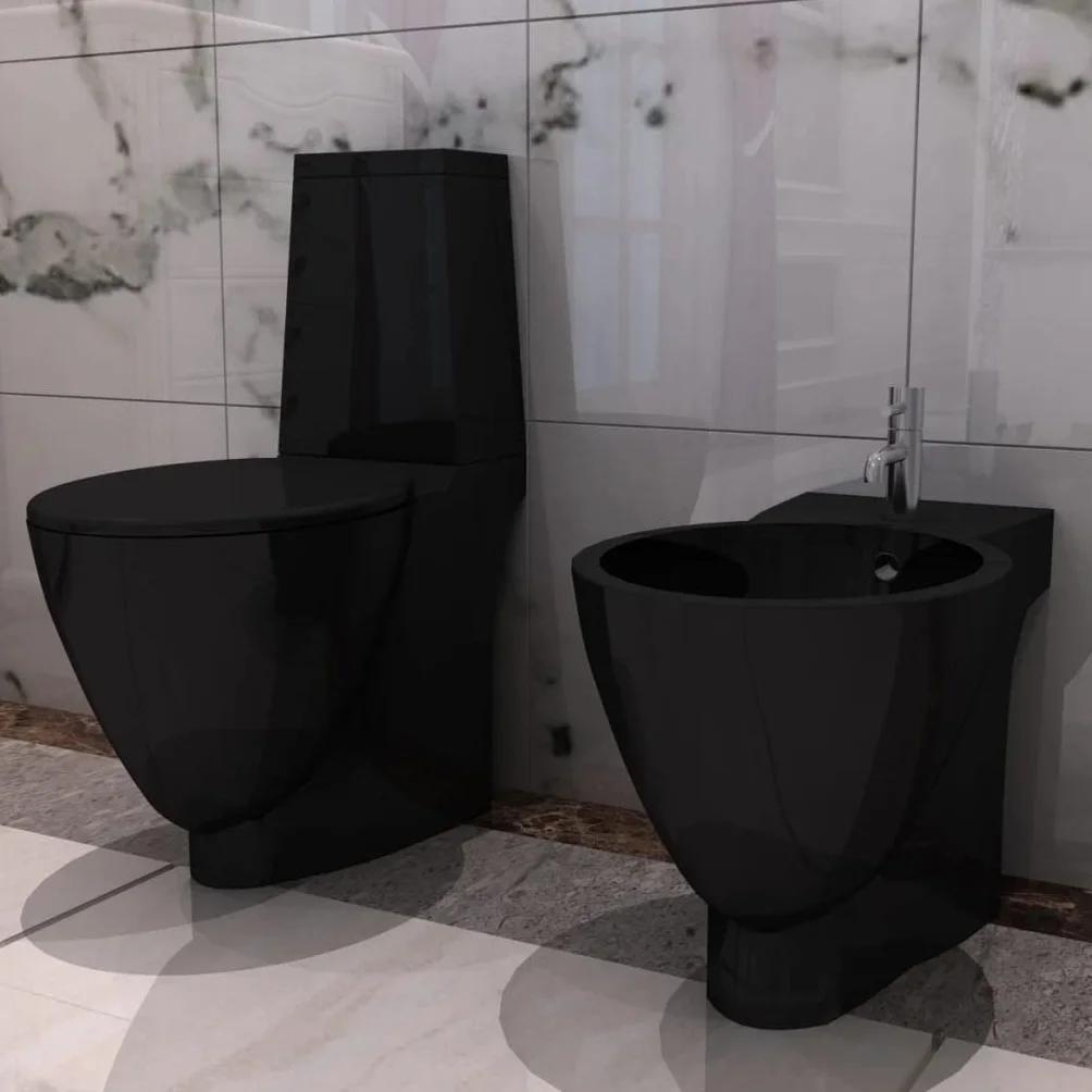 vidaXL Ceramica Nera WC Bidet da Parete Sanitari Bagno