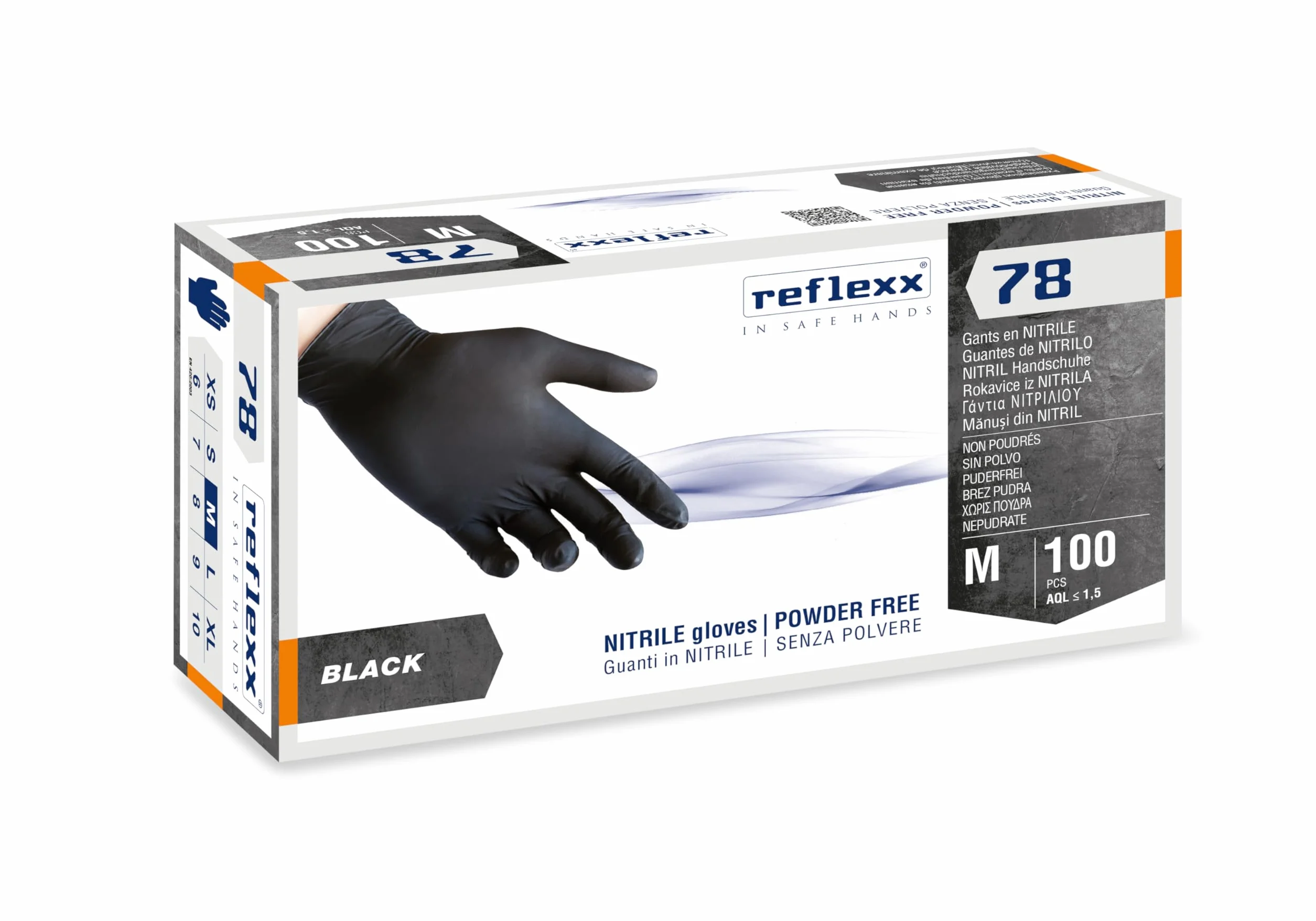 REFLEXX R78 Guanti senza nitrili in polvere, medio, nero, 100 pezzi