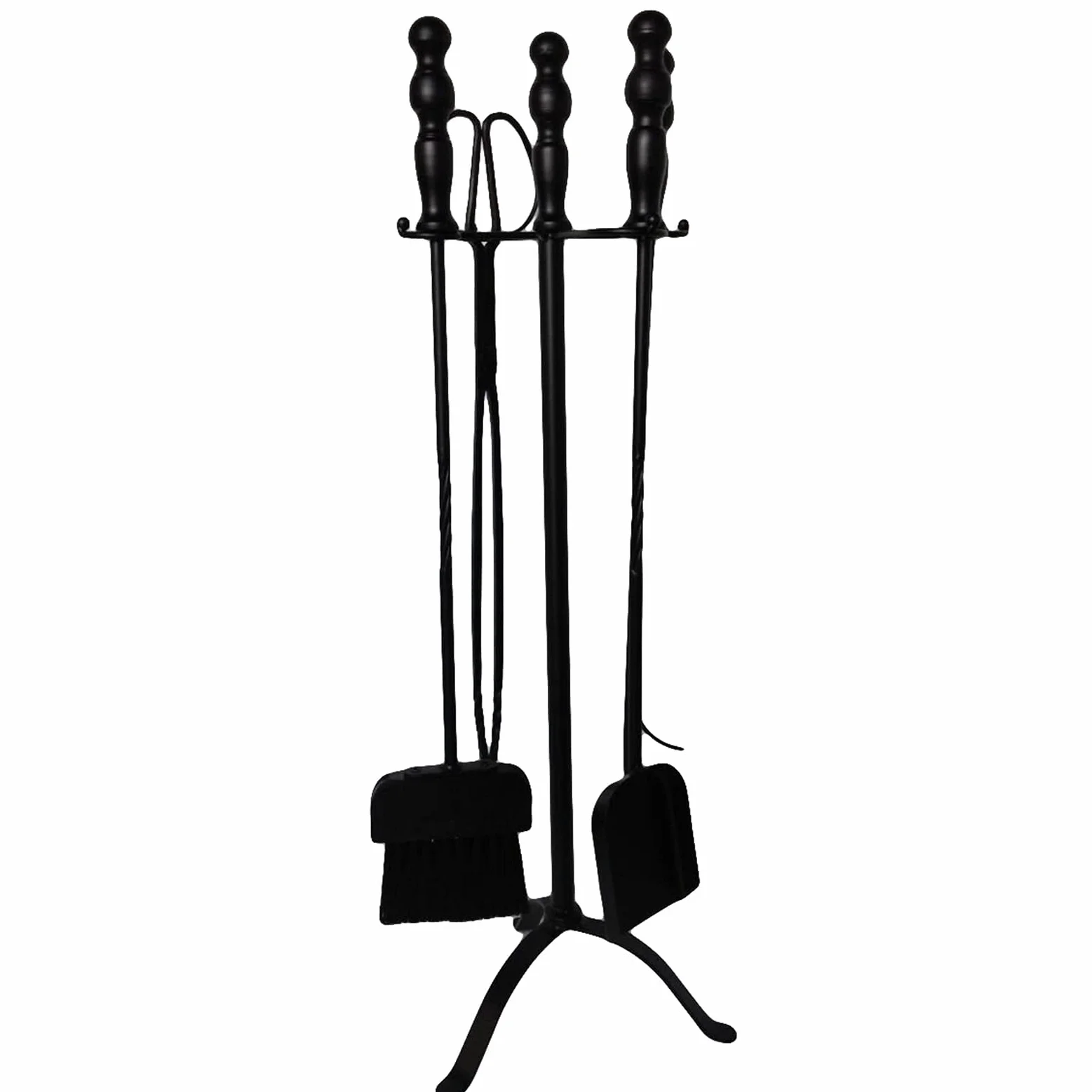 Set di 5 attrezzi per caminetto in ferro battuto resistente anticato, per uso esterno e interno, include supporto, pala e pinza, colore nero