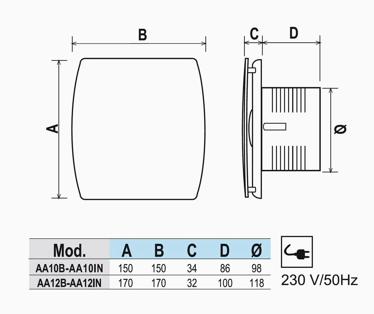 La Ventilazione AA10B Aspiratore Elicoidale Estetico Bianco, per Foro diametro 100 mm / 4"