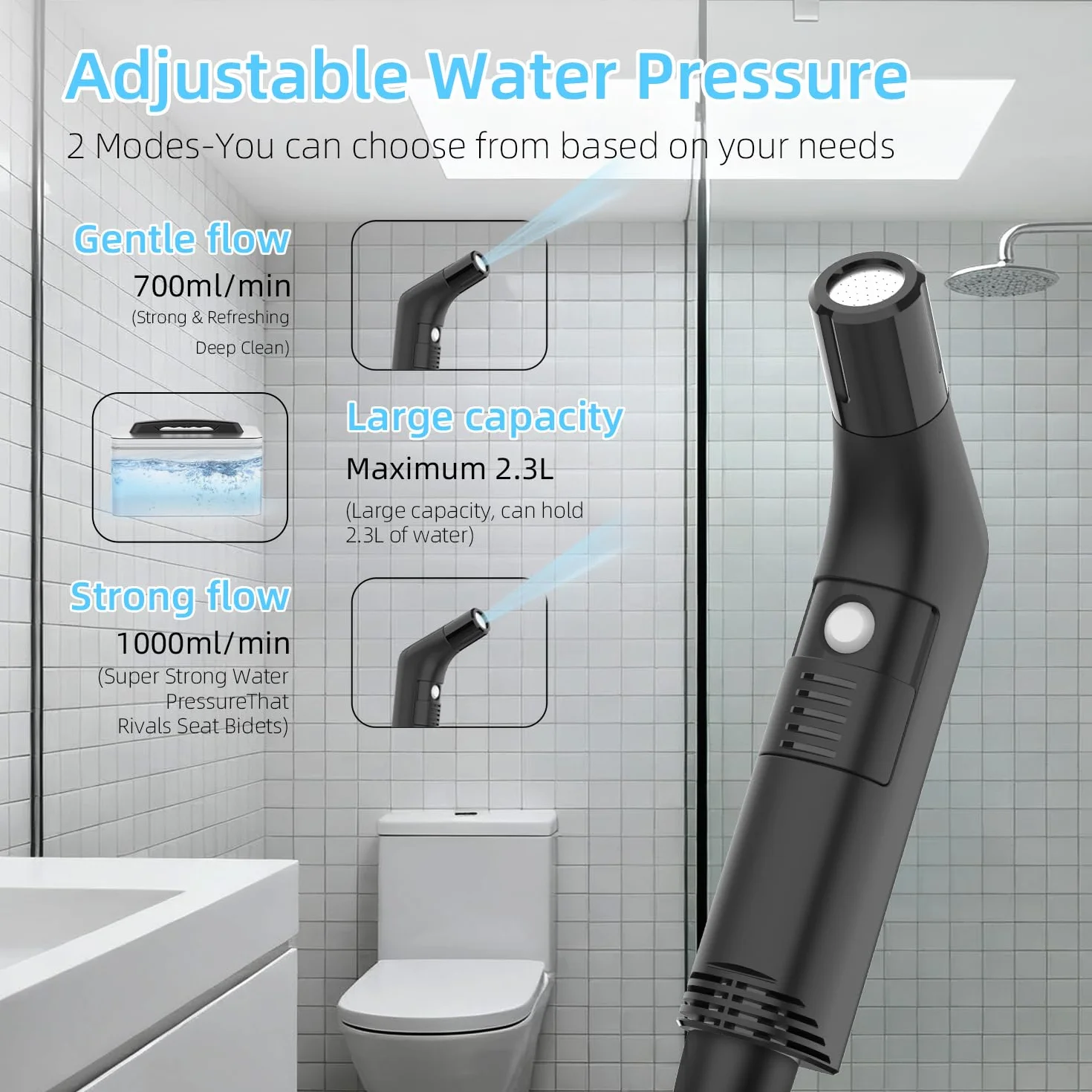Spruzzatore elettrico portatile portatile per bidet da viaggio, per WC, bagno e escursioni all'aperto