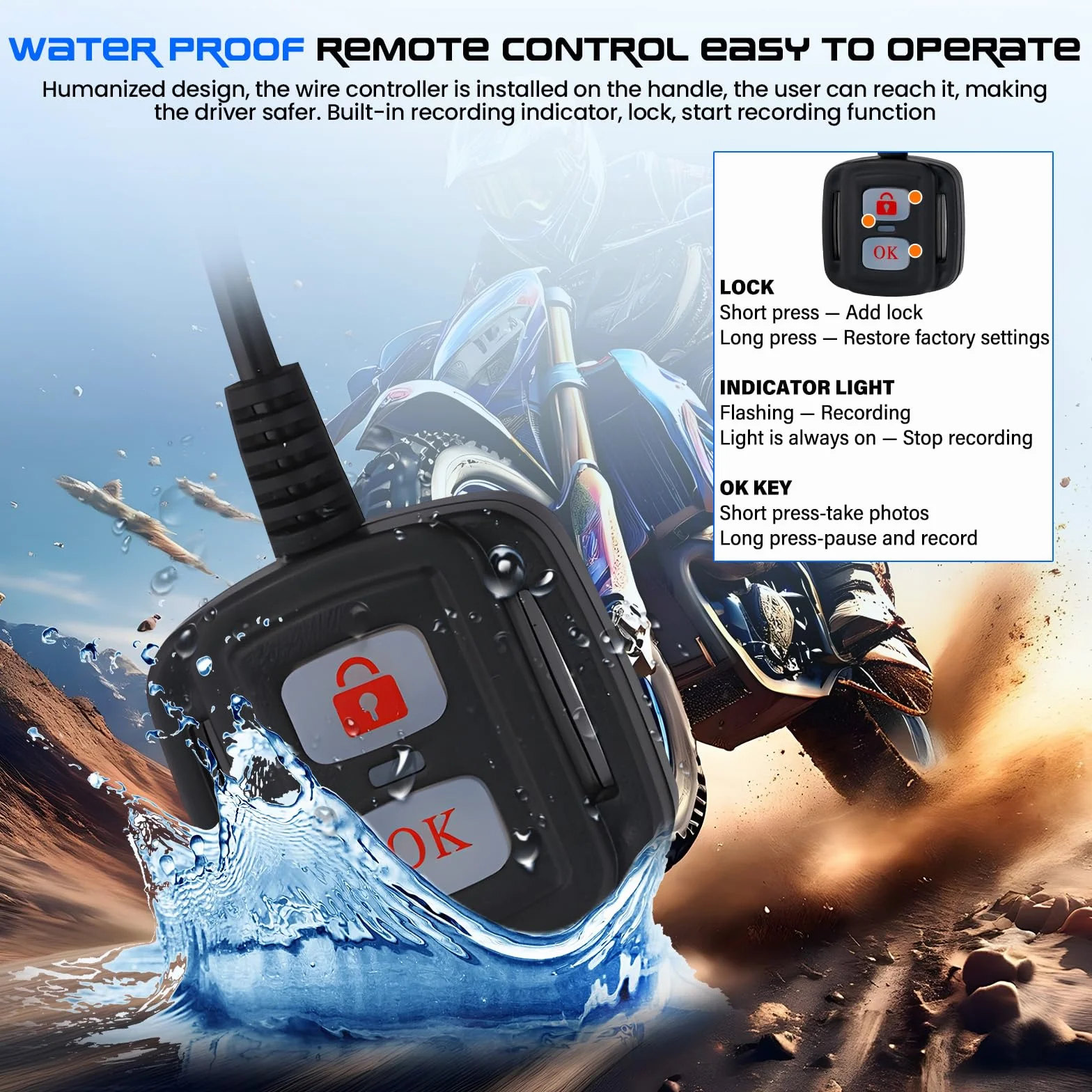 CAMECHO 1080P HDR Dashcam per Moto con Telecamera Anteriore + Posteriore, Sensore G Dash Cam Moto con Registrazione in Ciclo, IP67, Schermo IPS HD da 2 Pollici, Supporto Universale per Moto