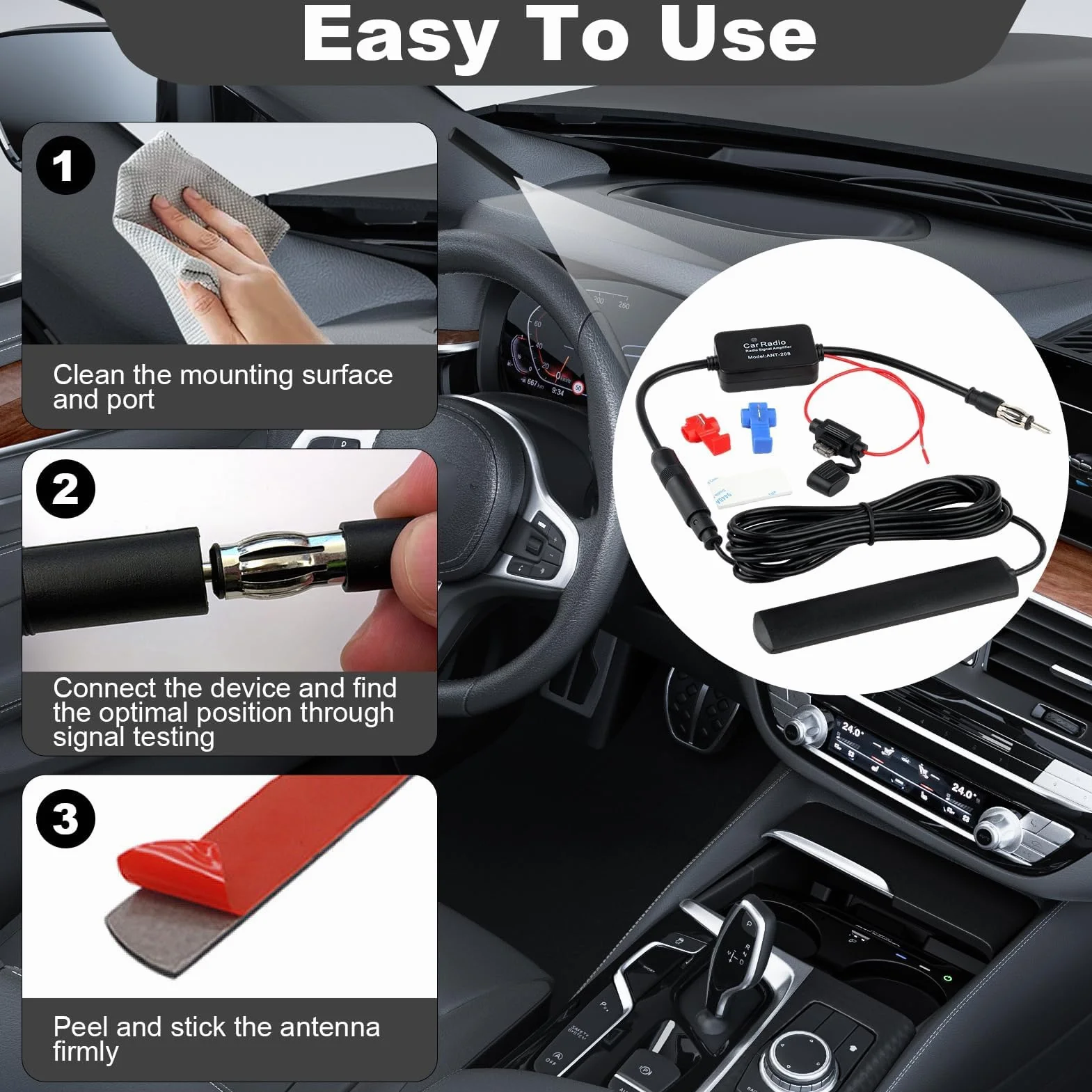 12V Amplificatore di Segnale Autoradio, Amplificatore Antenna per Auto FM, Segnale Radio Booster Universale, Segnale Autoradio Per Veicolo Camion Auto Radio