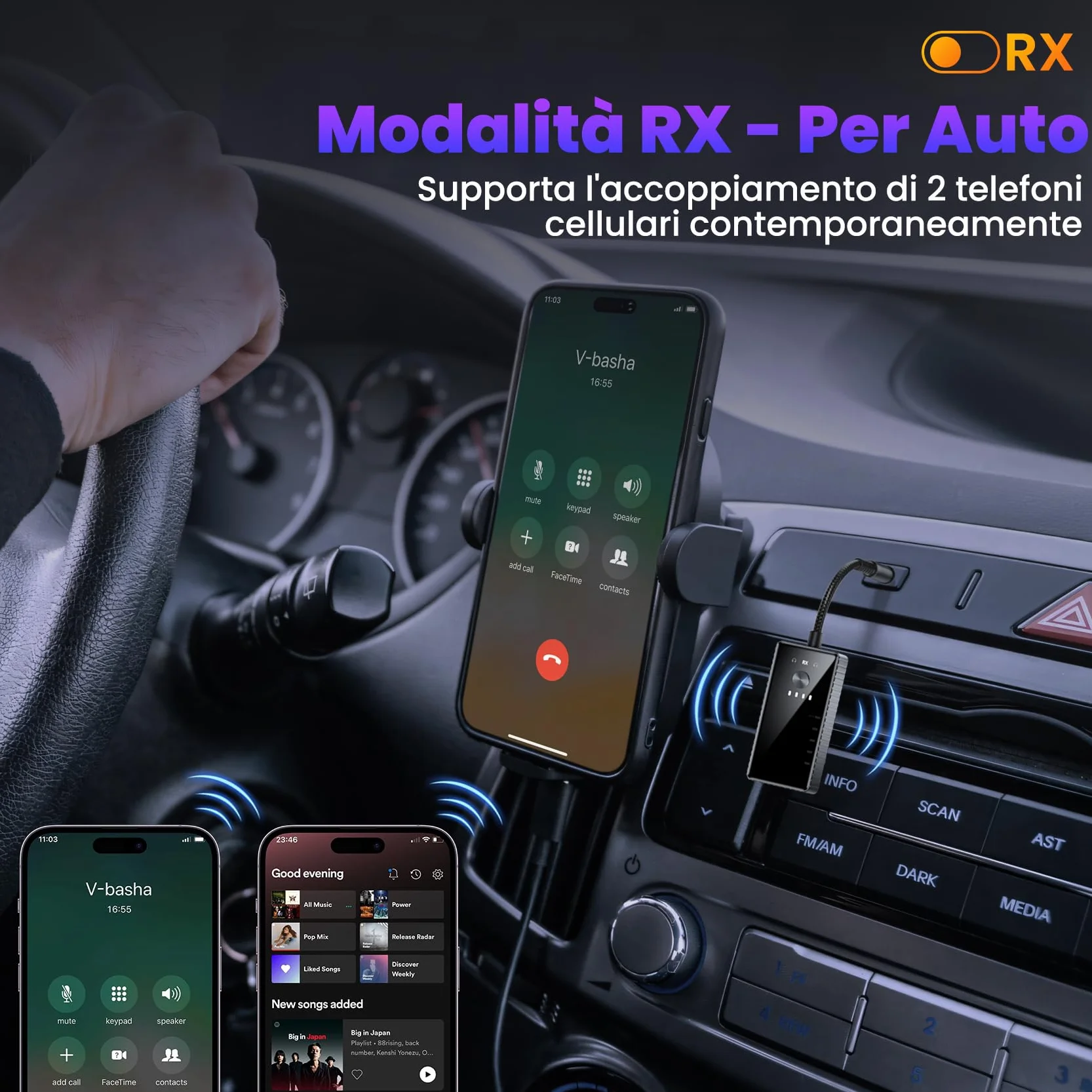 Trasmettitore Ricevitore Bluetooth per TV, 2 in 1 Adattatore Bluetooth 5.2 Supporta 2 Cuffie con AptX, Audio Jack da 3.5 mm per Aereo/Auto/Amplificatore/Palestra