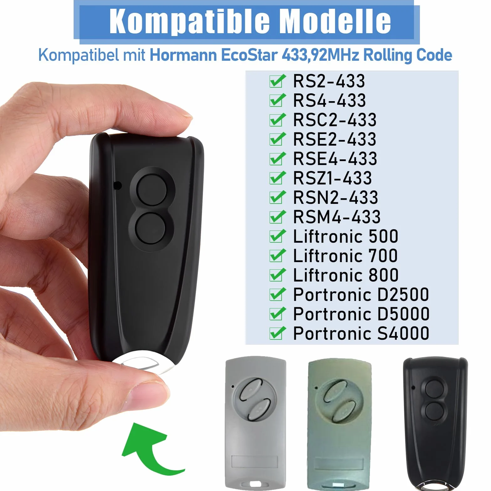 pepape 2 pezzi apriporta del garage telecomando per trasmettitore manuale EcoStar RSC2-433 RSE2-433, con fondo in metallo, compatibile con azionamento per porta del garage Hörmann Liftronic 500/700