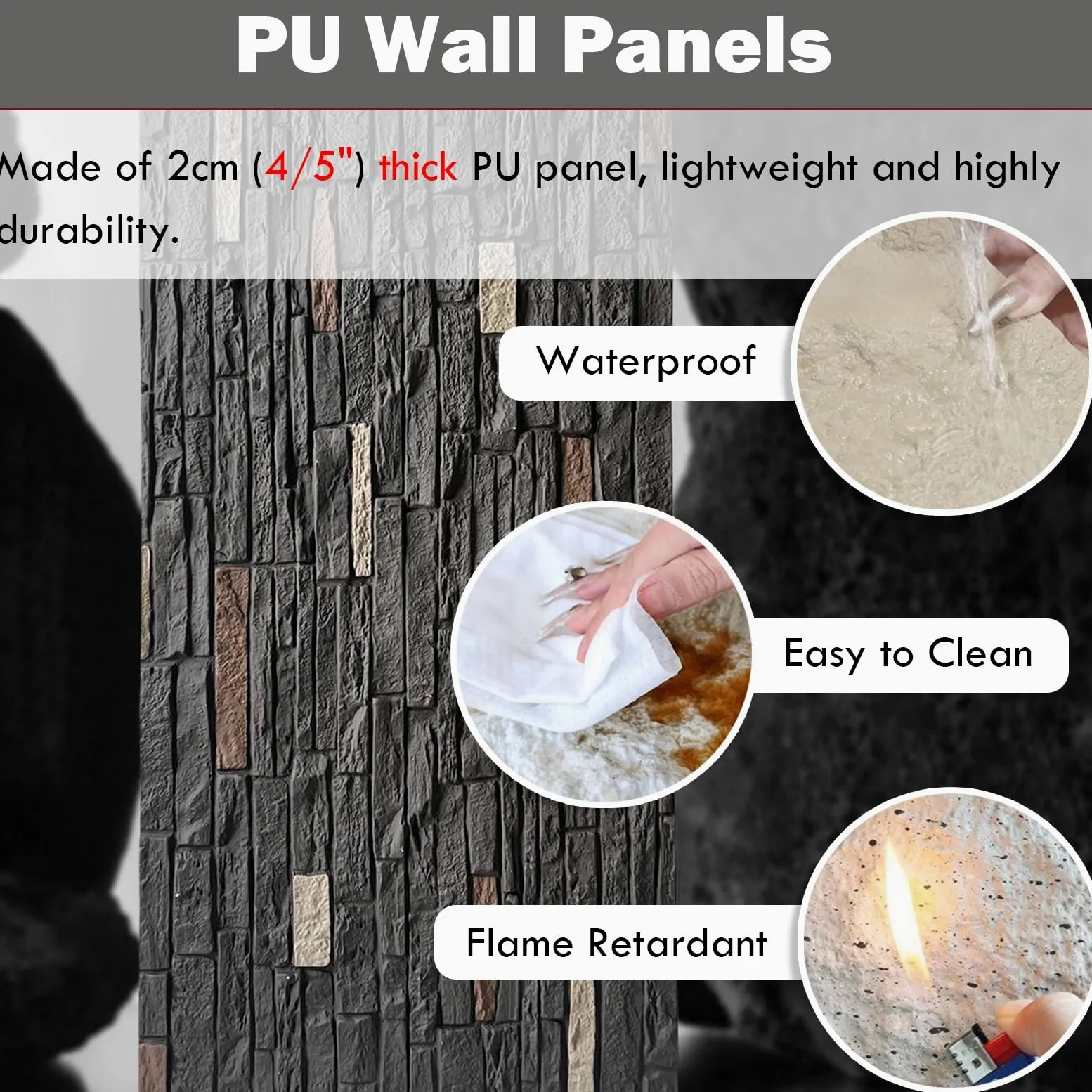 Piastrelle da parete in finta pietra, pannelli testurizzati 3D, rivestimento murale moderno effetto mattone per balcone, villa, cortile, interni o esterni