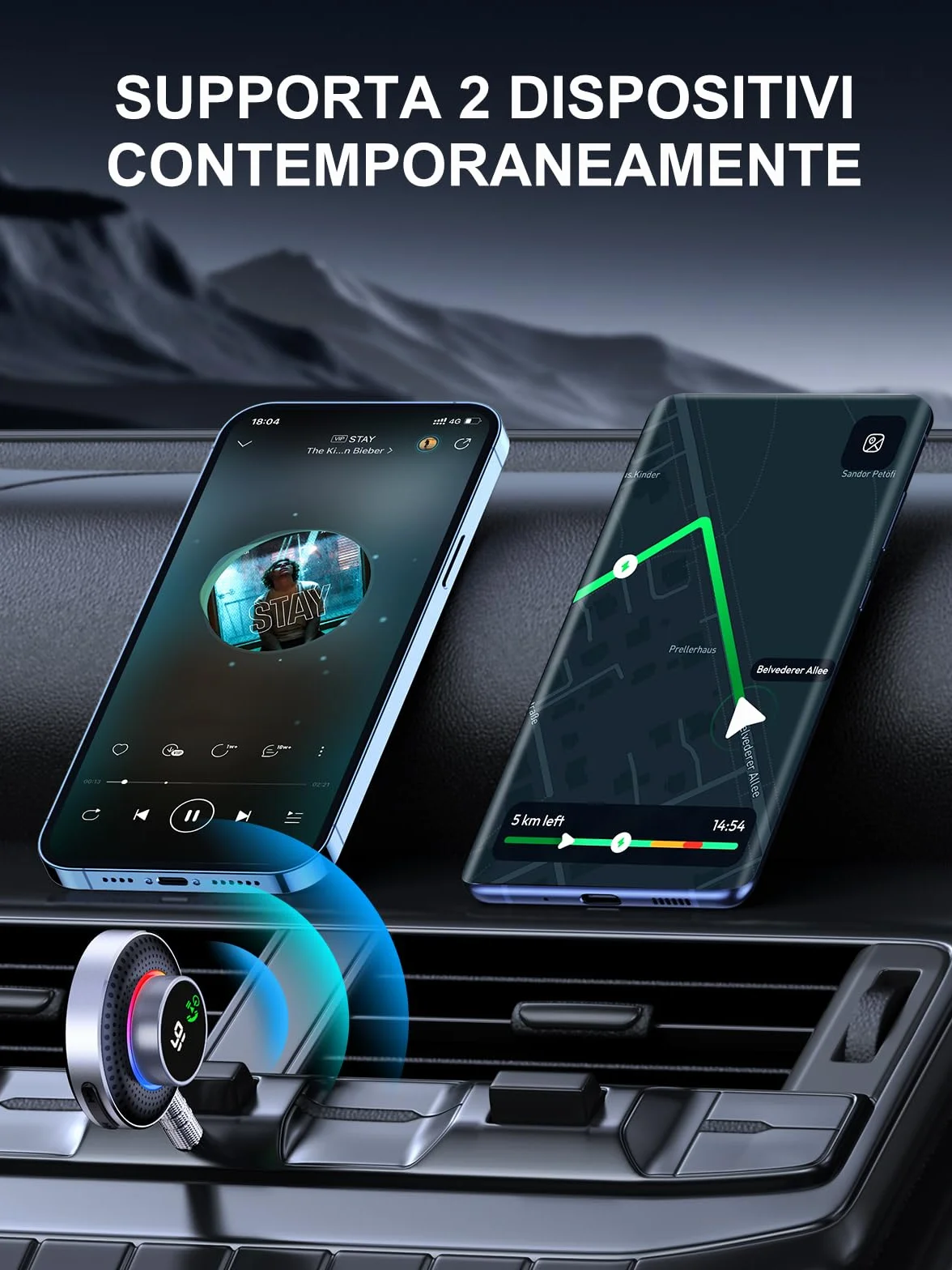 Glangeh Ricevitore Adattatore Bluetooth 5.3 Auto AUX, Pulsante Ingrandito e LED Schermo, con Jack 3,5mm, per Stereo/Altoparlante/Cuffie, HiFi, Chiamate in Vivavoce, Supporta Siri