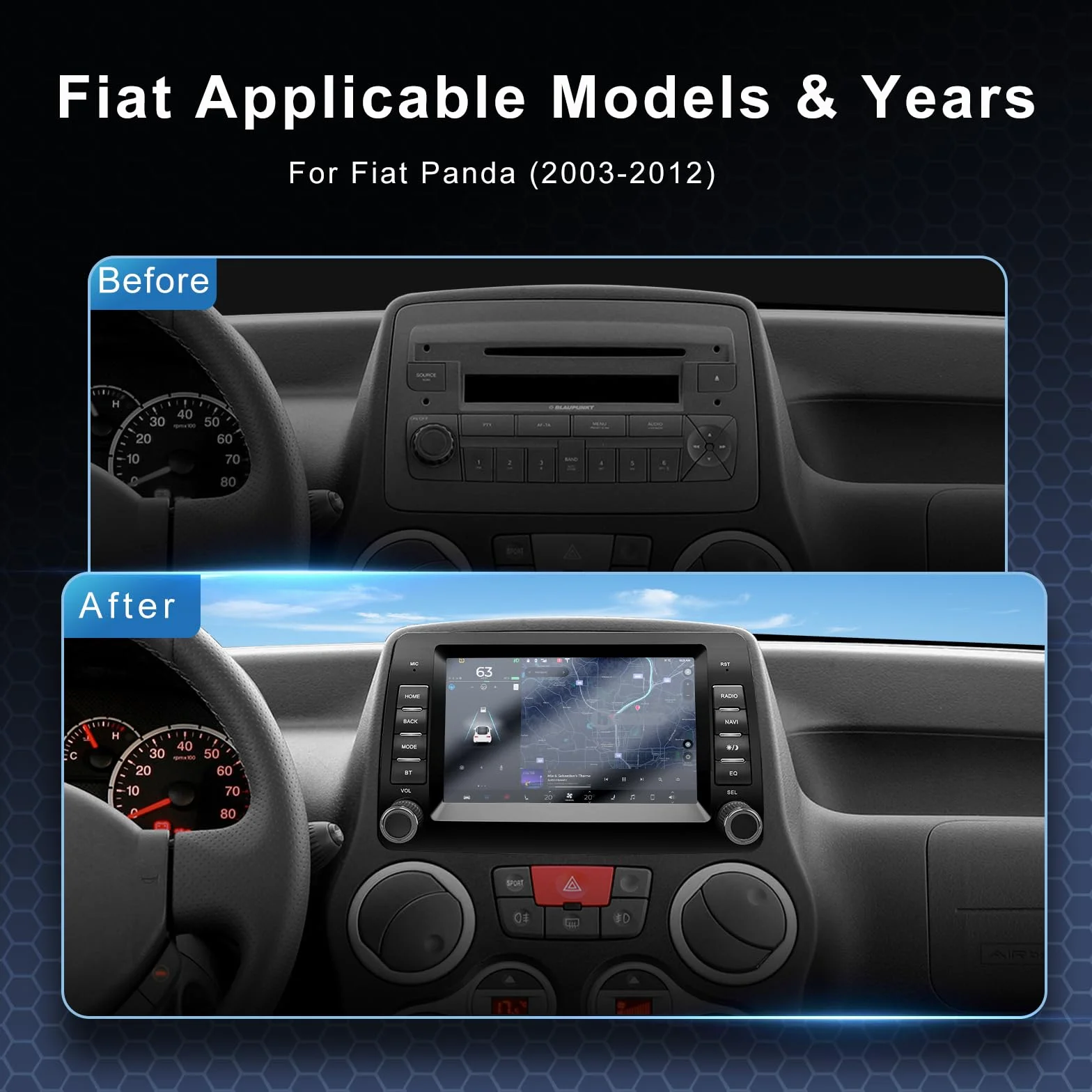 Autoradio per Fiat Panda 169 (2003-2012) con Android Auto e CarPlay Wireless, RDS Car Radio Android Stereo con Telecamera Retromarcia/Mic/CANbus BOX/App Store 2G+32G