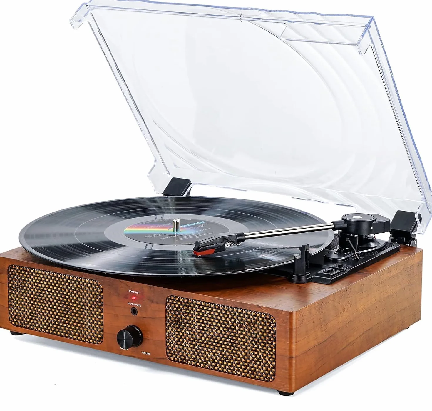 Giradischi in vinile Bluetooth con altoparlanti integrati Supporto Uscita RCA USB Aux In cuffia Auto-Stop Fonografo portatile a cinghia a 3 velocità per intrattenimento e decorazione
