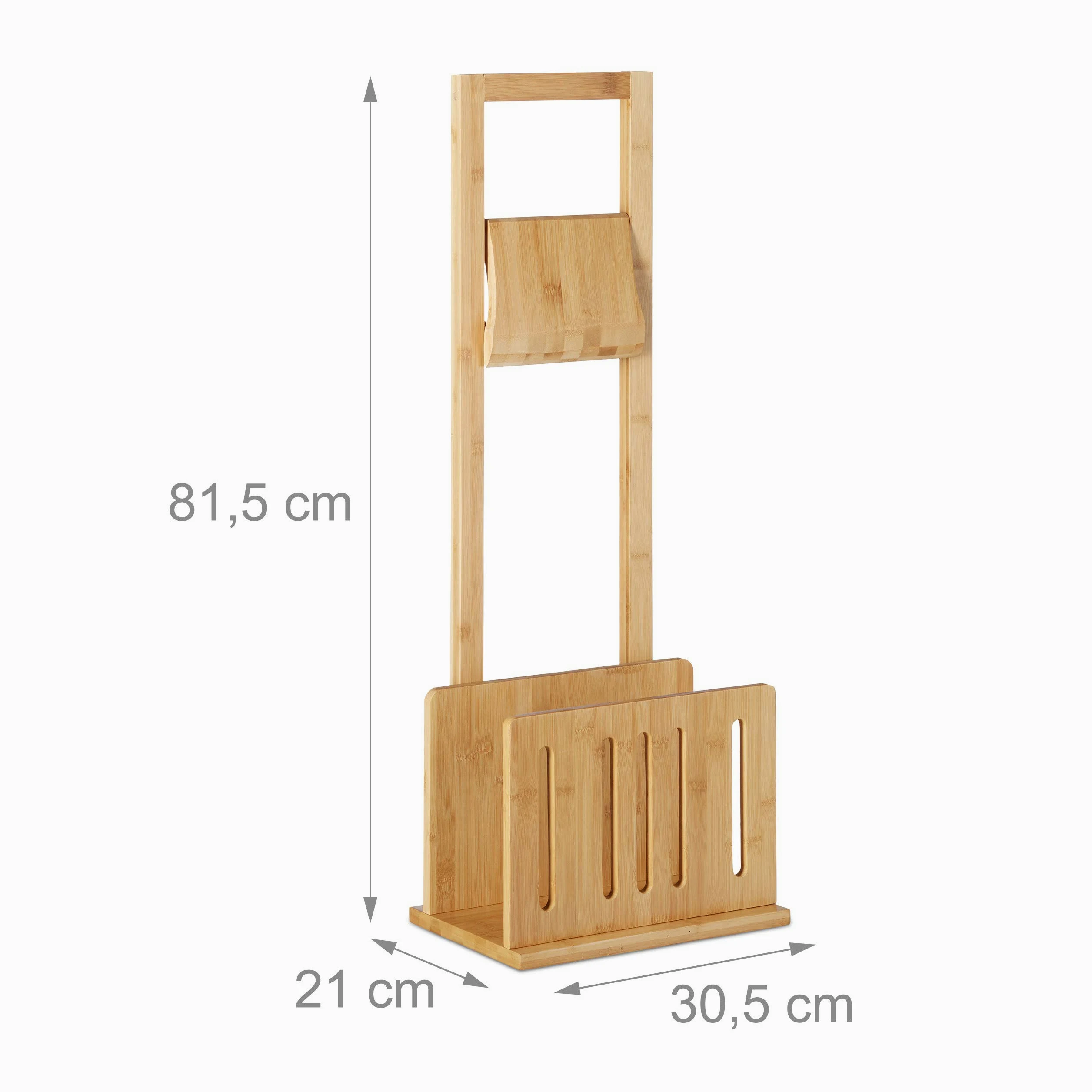 Relaxdays Porta Carta Igienica con Portariviste, bambù, Piantana da Bagno Ripiano per Riviste, 81,5x30,5x21 cm, Naturale