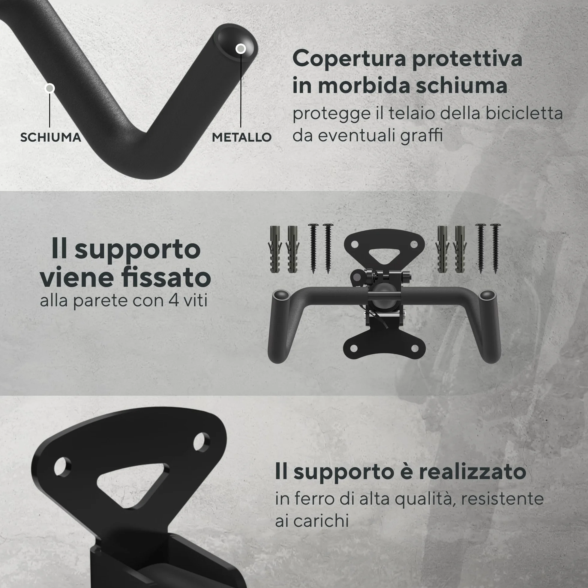 Porta Bici da Muro Orizzontale Pieghevole – Appendi Bici da Muro per E-Bike, MTB, Gravel e Corsa Fino a 25 kg | Portabici per Garage, Cantina, Casa con Protezione Telaio