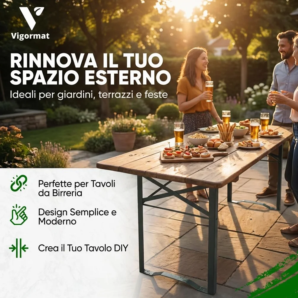 Gambe Pieghevoli per Tavolo in Metallo 73x53 cm, Ferro, Kit Fissaggio Incluso - 2 Gambe + Kit, Nero