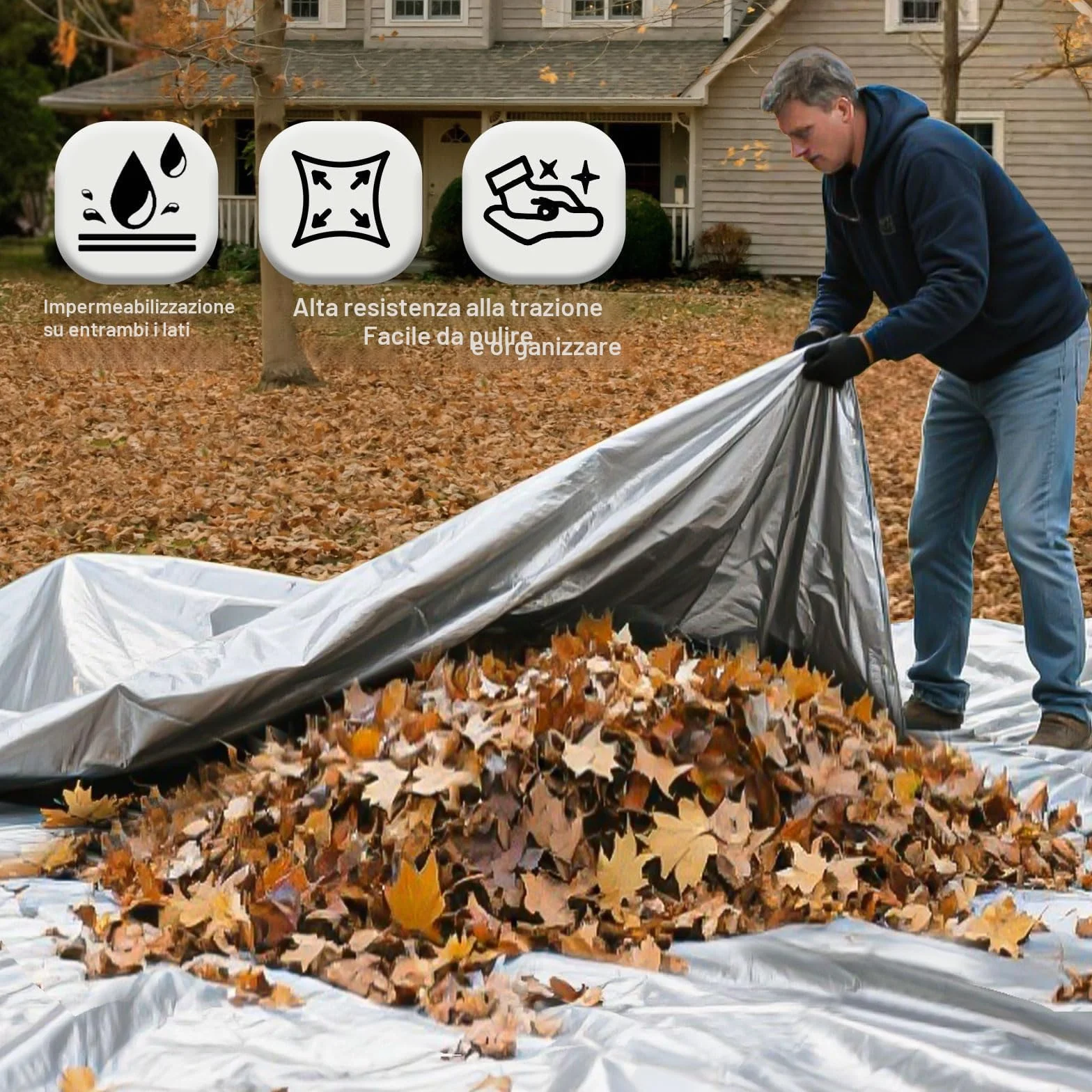 Telone Impermeabile per Esterno 2x4 m Telo Occhiellato Rinforzato in PE 160g/m² Copertura per Piscina Auto, Mobili da Giardino, Antipioggia e Antivento