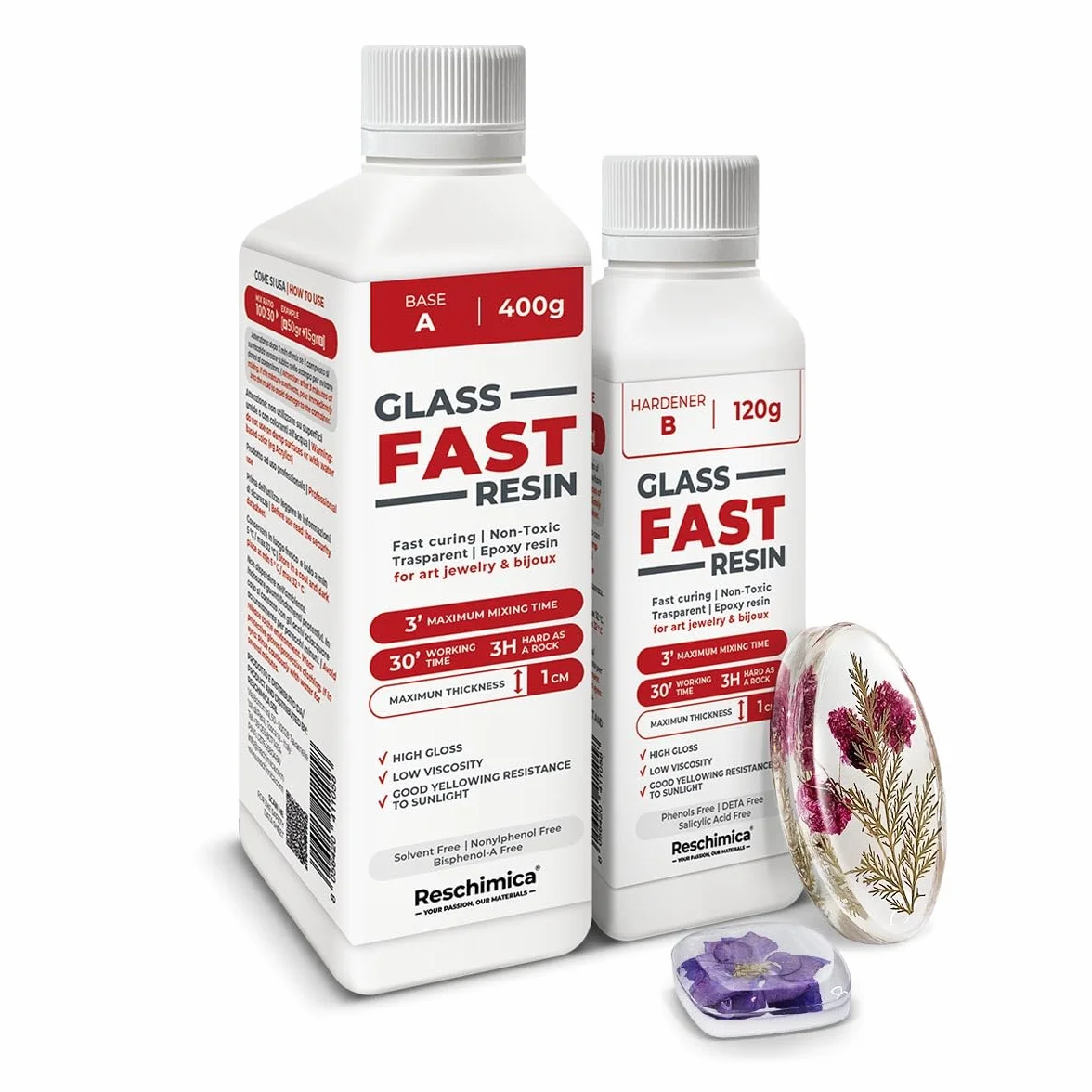 Resina trasparente rapida, effetto vetro - Ideale per gioielli, finiture e decorazioni fai-da-te, DIY. Resina liquida colorabile e facile da usare - Glass Fast Resin (520 gr)