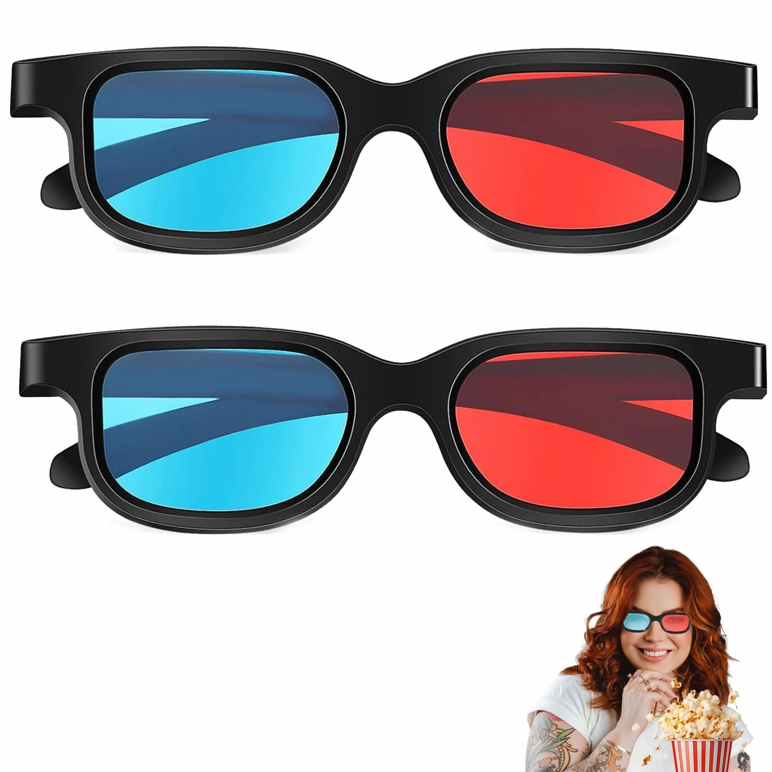 2 occhiali 3D, 3D, occhiali 3D, occhiali 3D, per televisori, occhiali 3D, rossi e blu, occhiali anaglifici 3D, per film, giochi per PC, spettacoli di luci, home theater, feste in vacanza