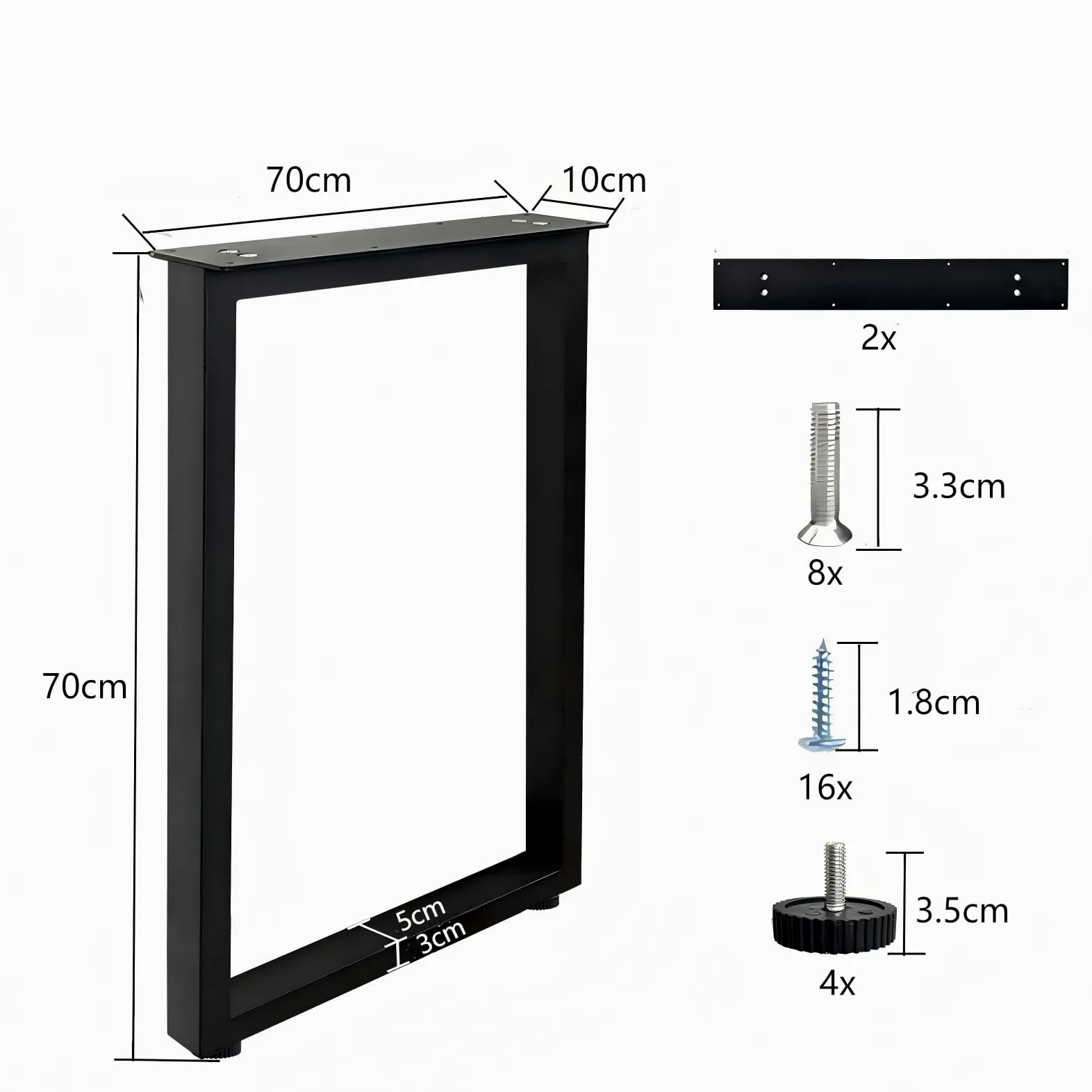 Jahof Gambe per Tavolo Rettangolari, Set di 2 Piedi per Mobili Industriali, Gambe in Metallo per Tavolo da Pranzo, Scrivania (W70 x H70 cm)