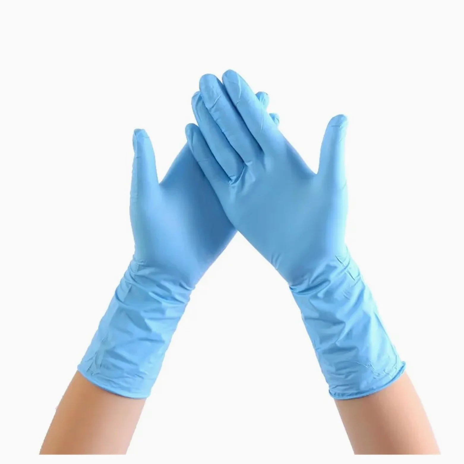 Guanti Cucina 10 paia/pacco Manica Lunga Guanti di Gomma Blu Pulizia Ristorazione Cibo Guanti in Nitrile da 12 pollici Guanti Spessi da 12 pollici(WHITE)