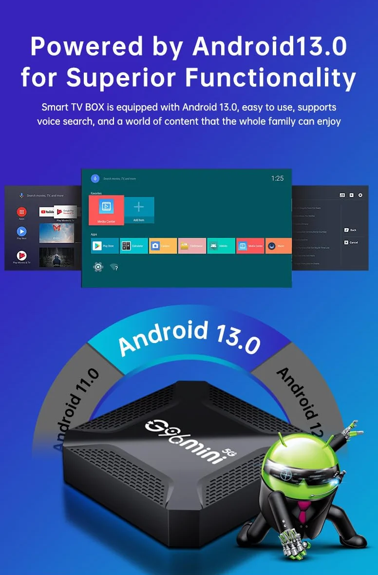 Android TV Box 13.0, Smart TV Box Android 4K con Telecomando Vocale, 4 GB di RAM, 64 GB di Rom, Doppio WiFi 2.4 E 5.8, WiFi 6, BT5.0, HDR10, Supporto Video,4gb+64gb